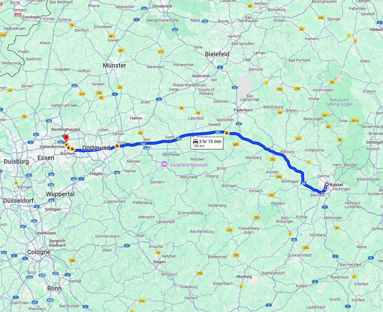 Anreise von Kassel Zu Herne Über via A44