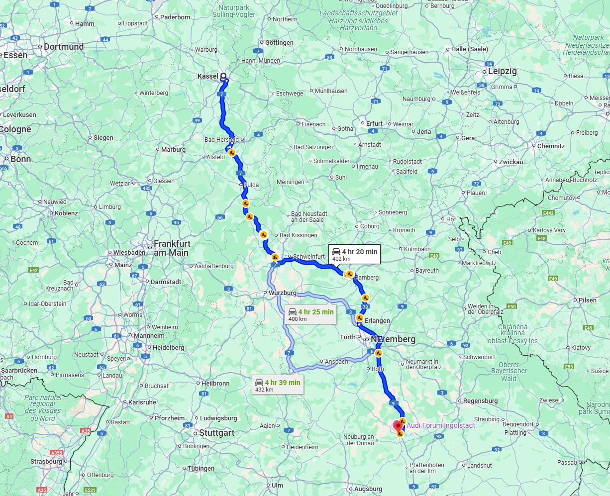 Anreise von Kassel Zu Ingolstadt Über via A7