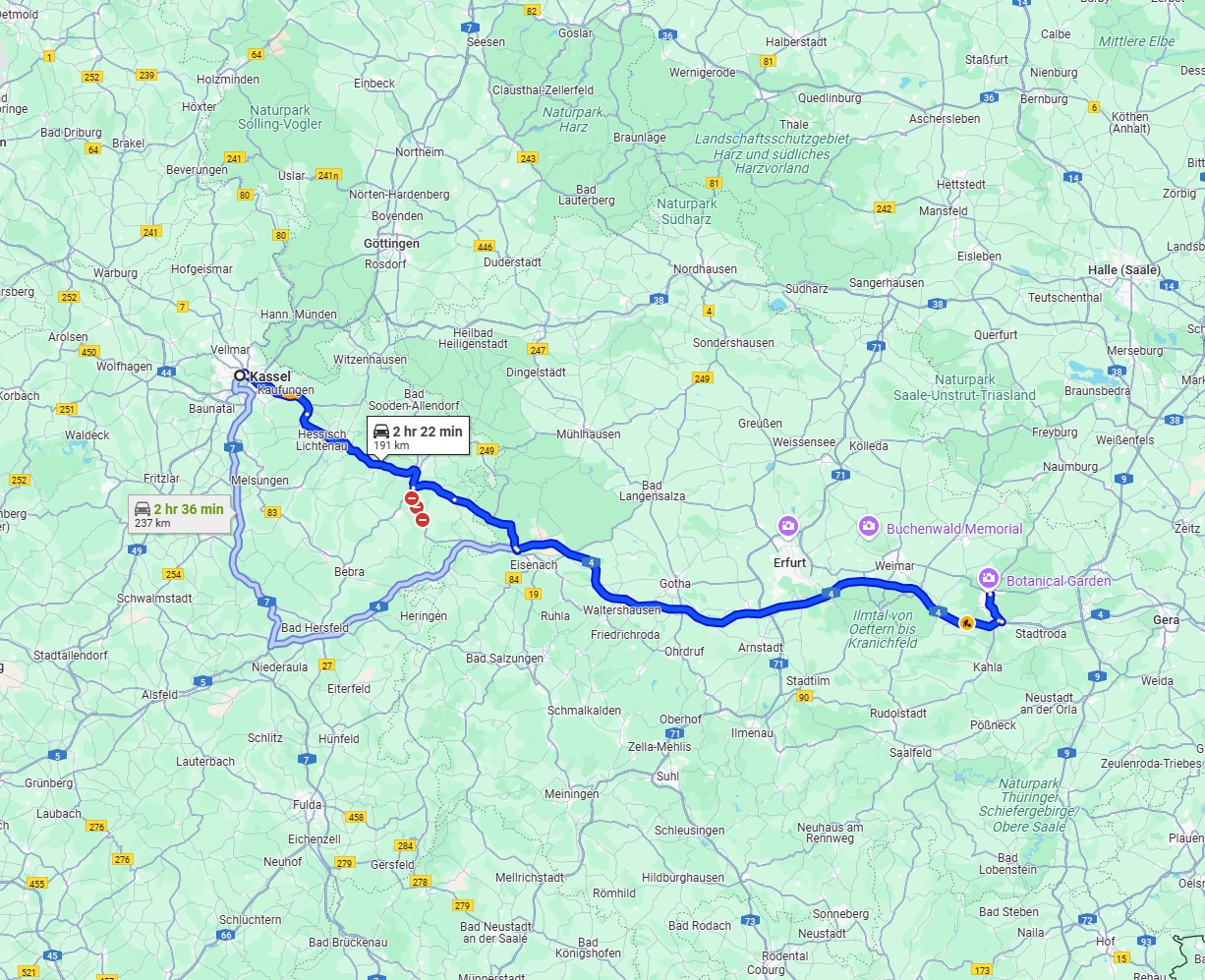 Anreise von Kassel Zu Jena Über via A4