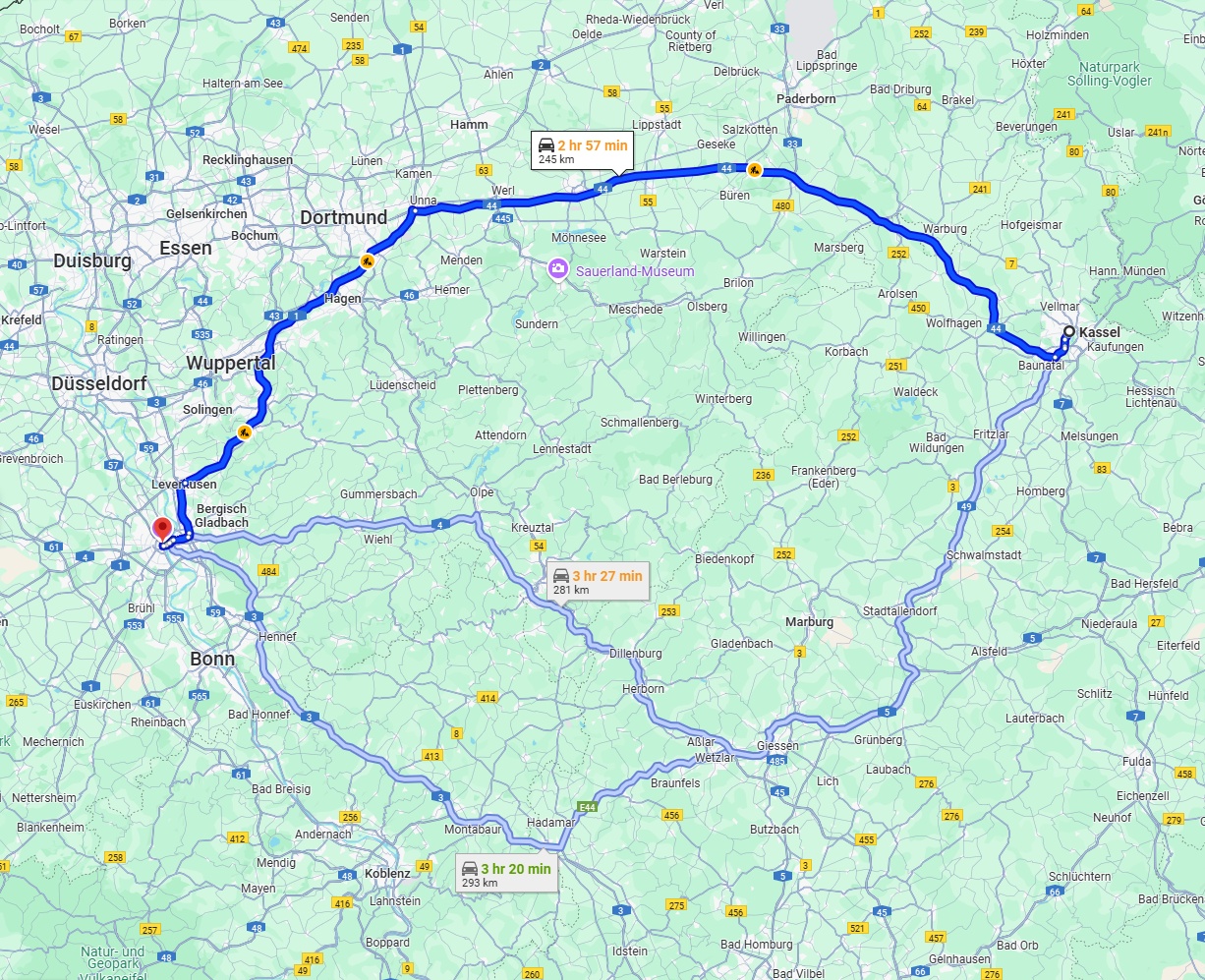 Anreise von Kassel Zu Köln Über via A44 and A1