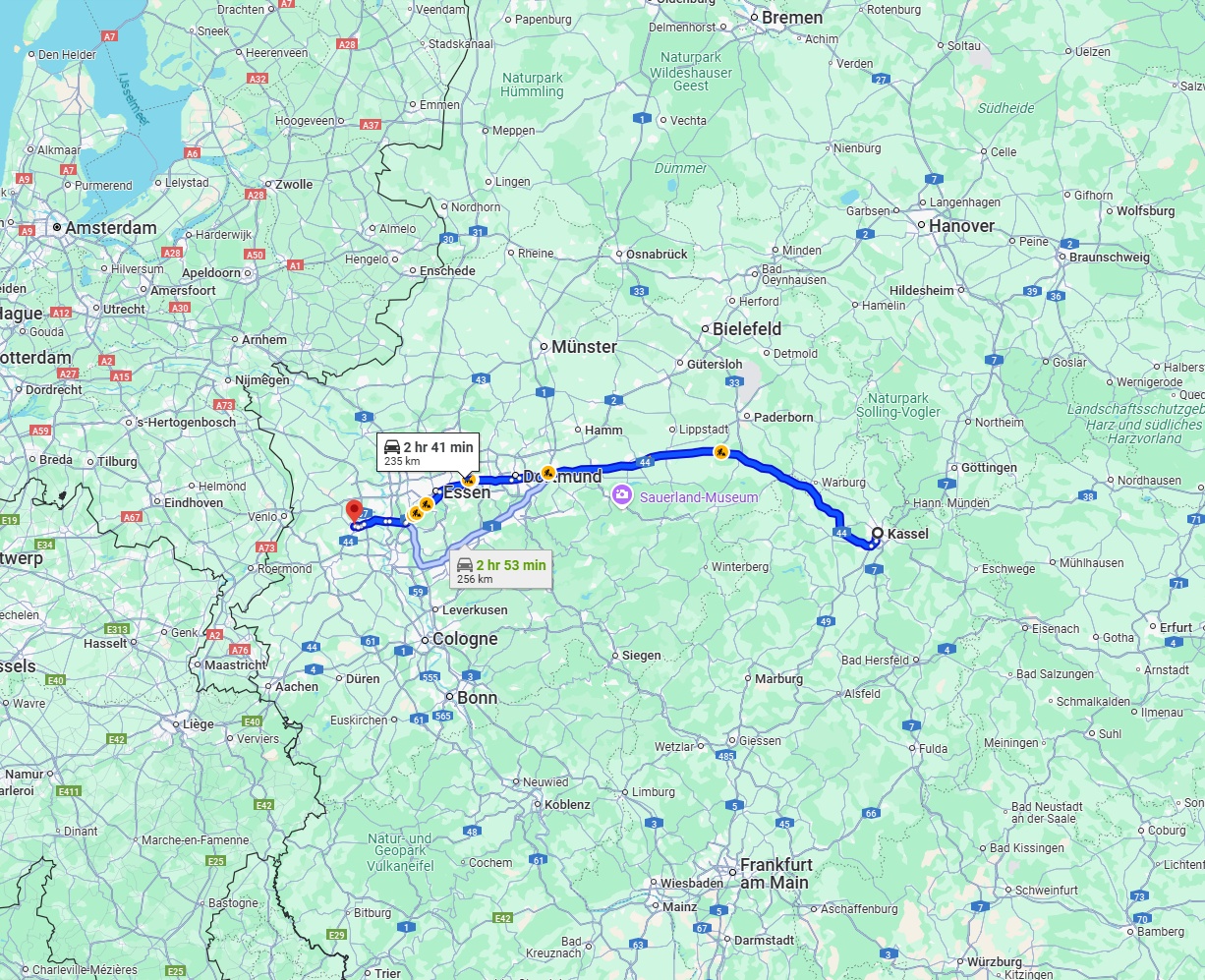 Anreise von Kassel Zu Krefeld Über via A44