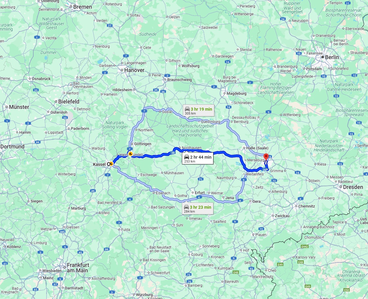 Anreise von Kassel Zu Leipzig Über via A38
