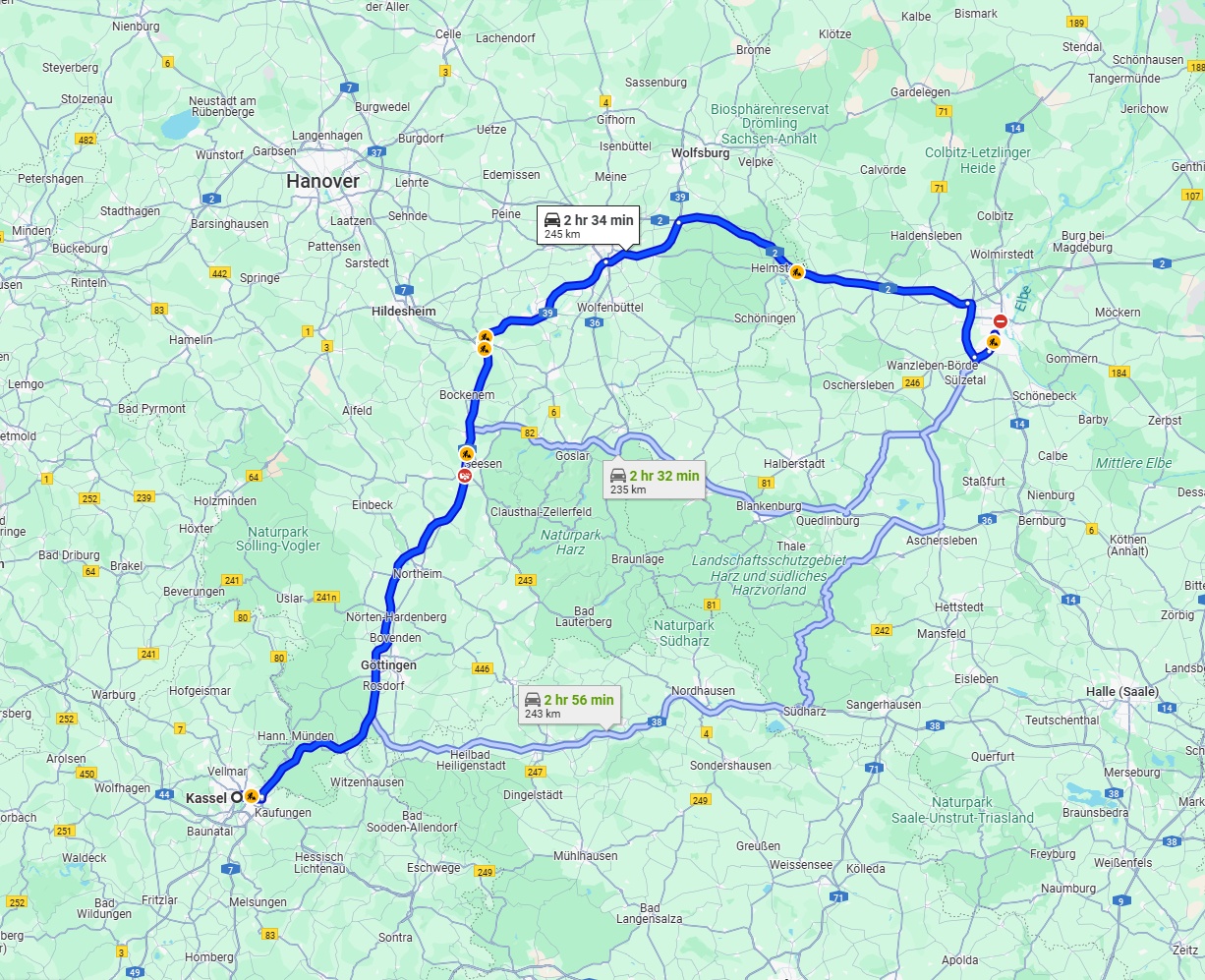 Anreise von Kassel Zu Magdeburg Über via A7