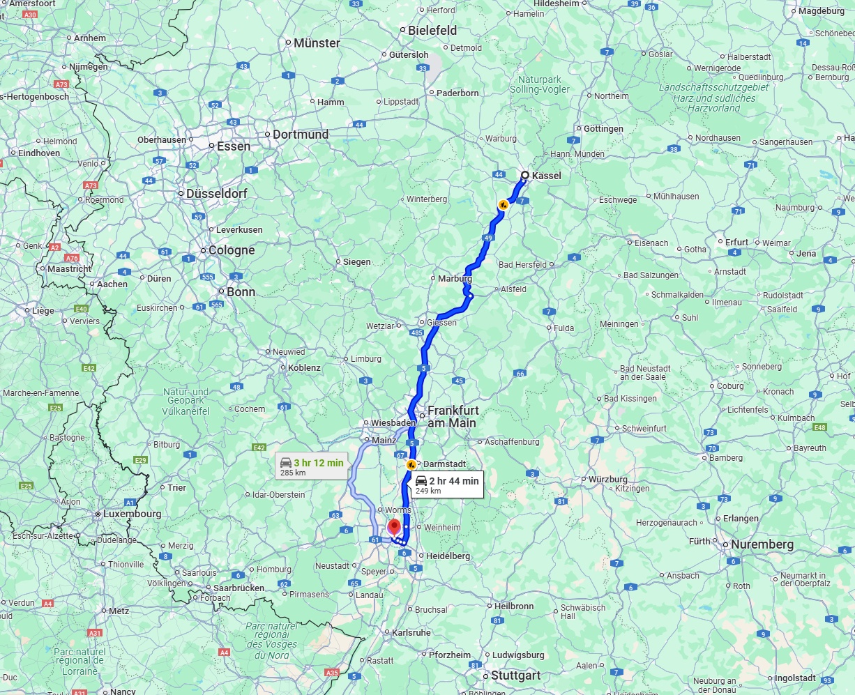 Anreise von Kassel Zu Mannheim Über via A49 and A5