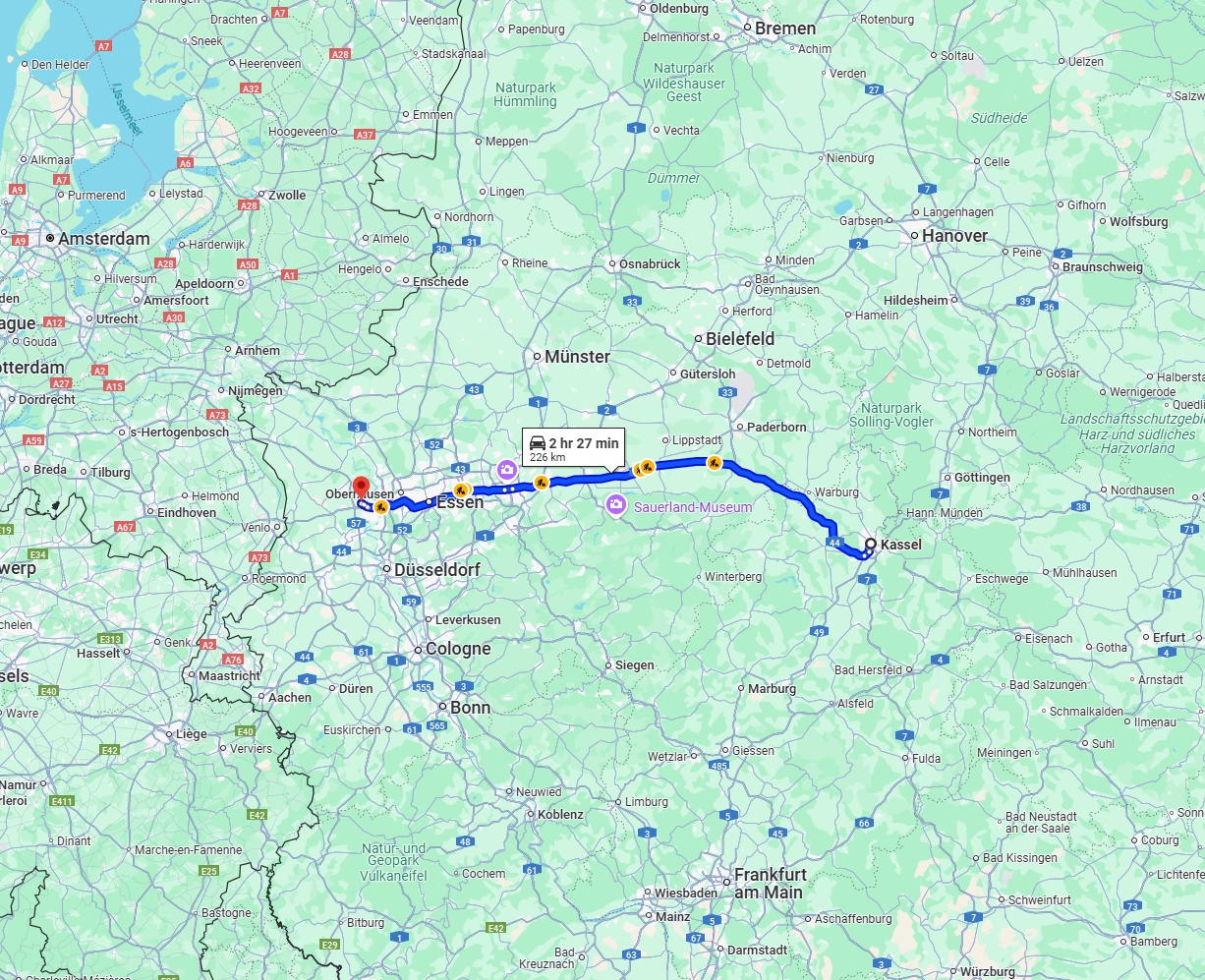 Anreise von Kassel Zu Moers Über via A44 and A40