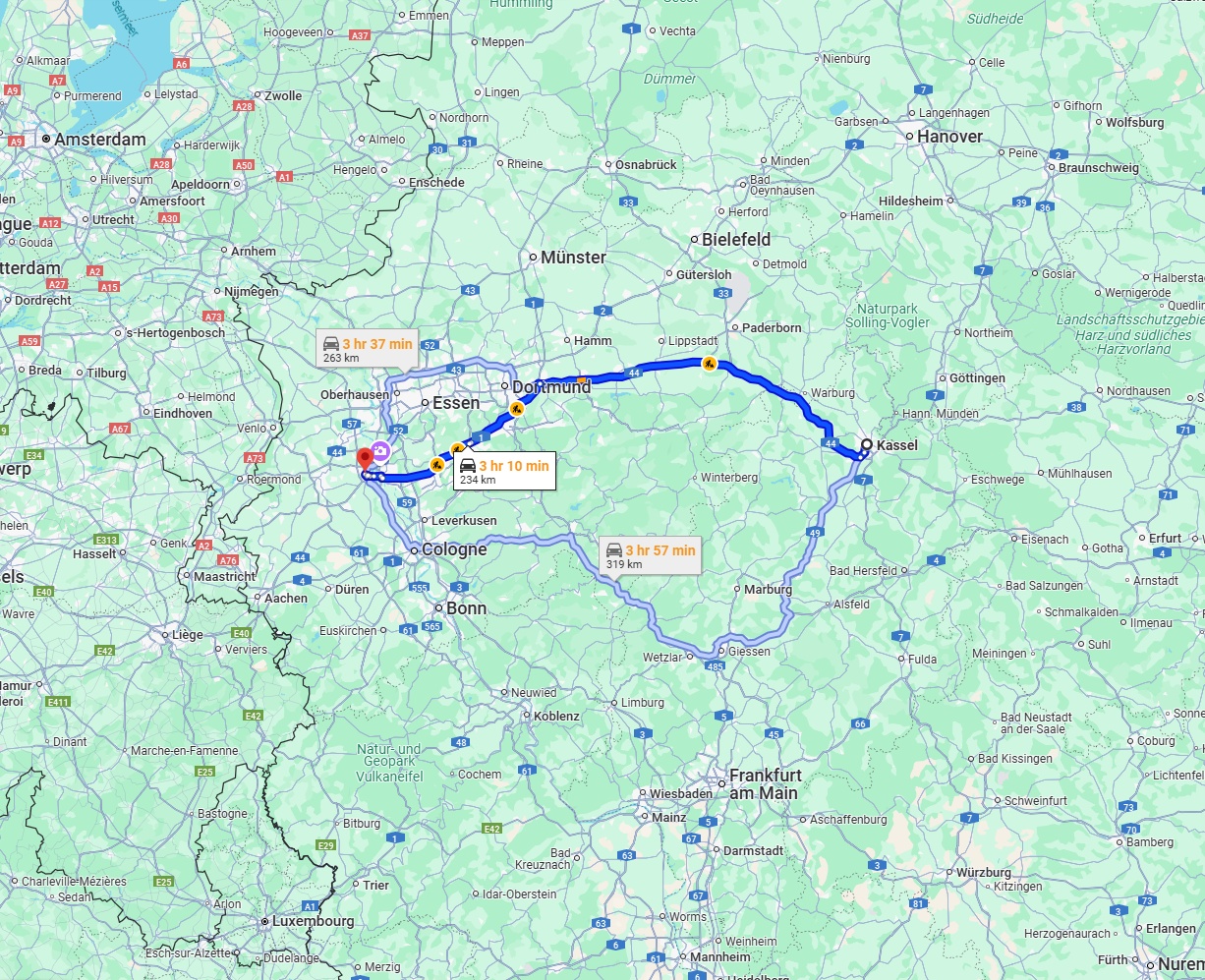 Anreise von Kassel Zu Neuss Über via A44