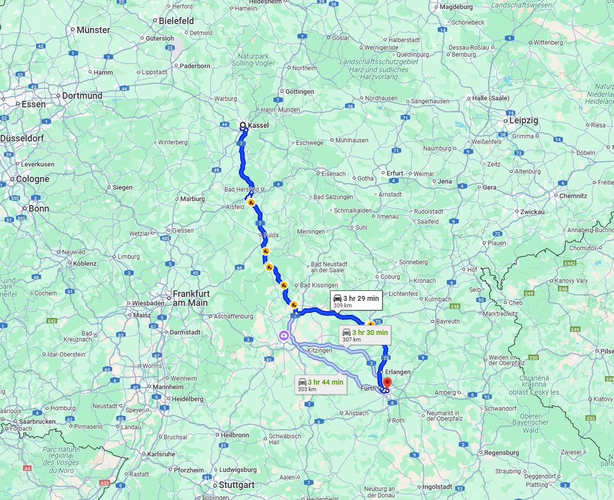 Anreise von Kassel Zu Nürnberg Über via A7
