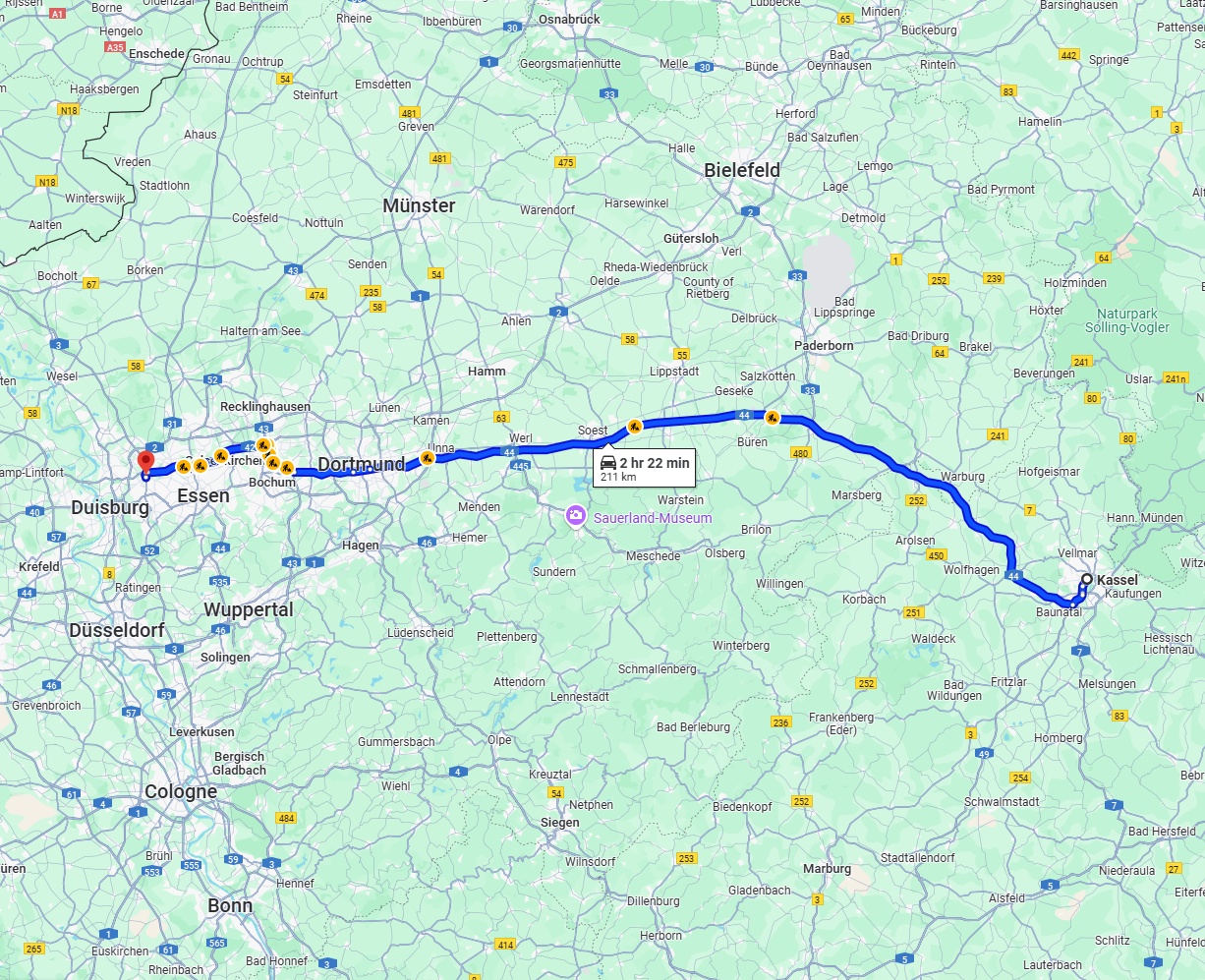 Anreise von Kassel Zu Oberhausen Über via A44