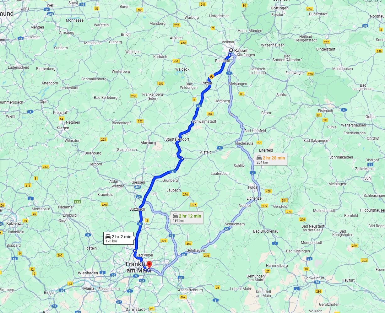 Anreise von Kassel Zu Offenbach am Main Über via A49 and A5