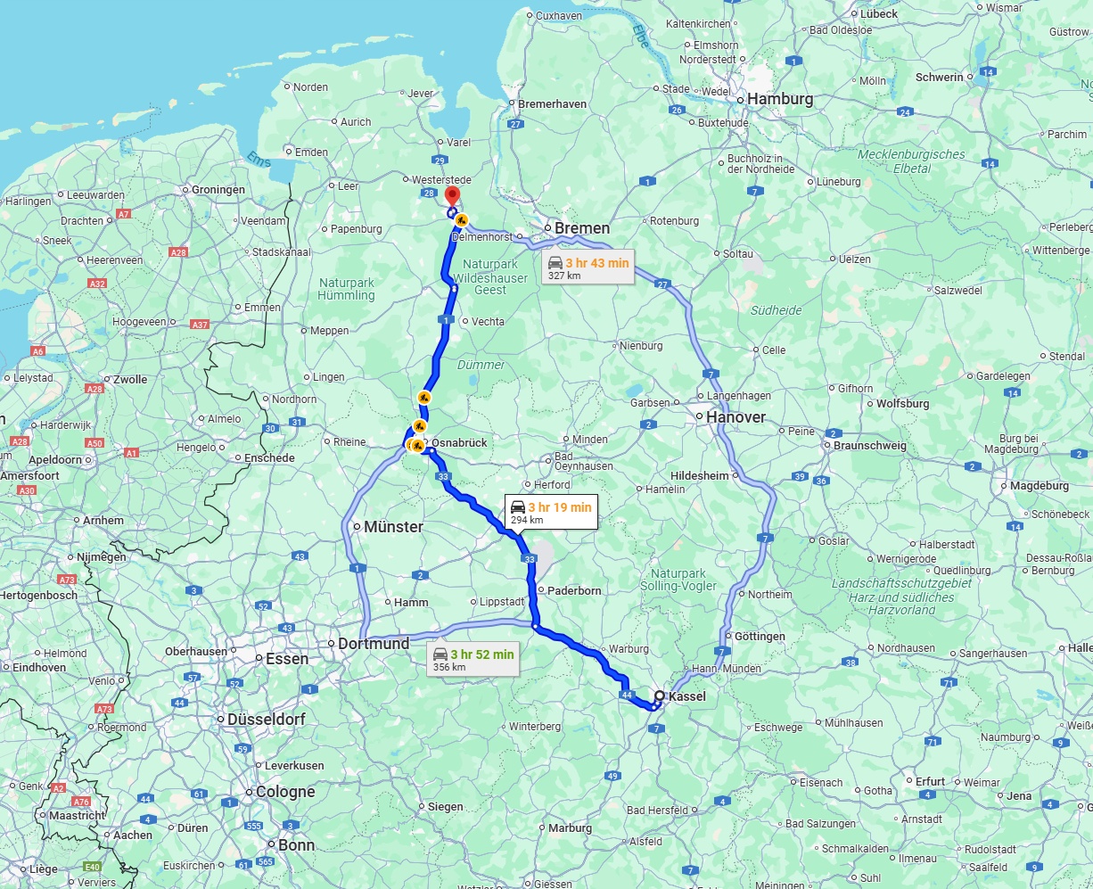 Anreise von Kassel Zu Oldenburg Über via A33