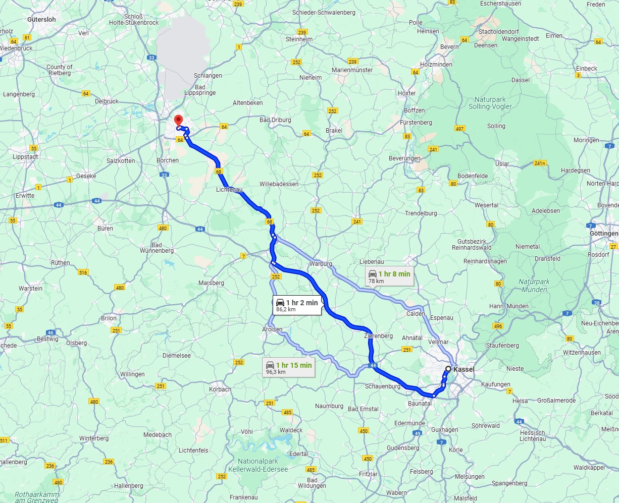 Anreise von Kassel Zu Paderborn Über via A44 and B68