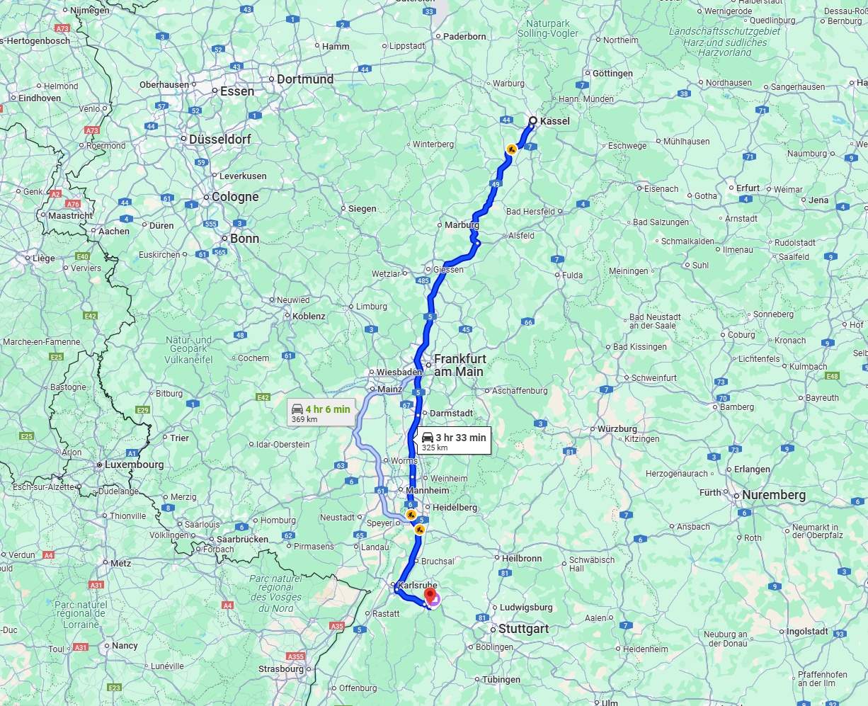 Anreise von Kassel Zu Pforzheim Über via A49 and A5
