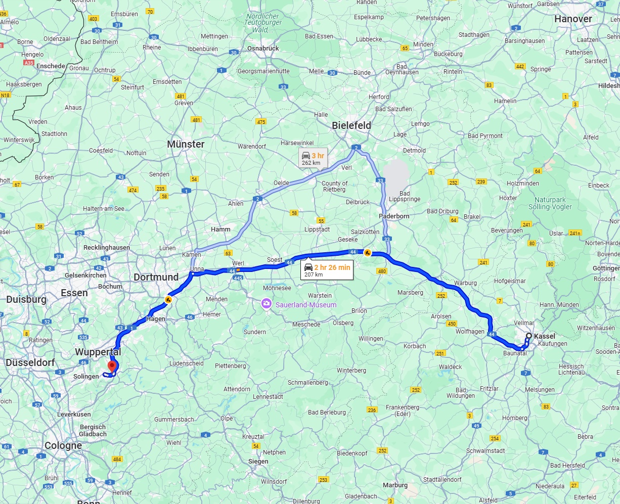 Anreise von Kassel Zu Remscheid Über via A44 and A1