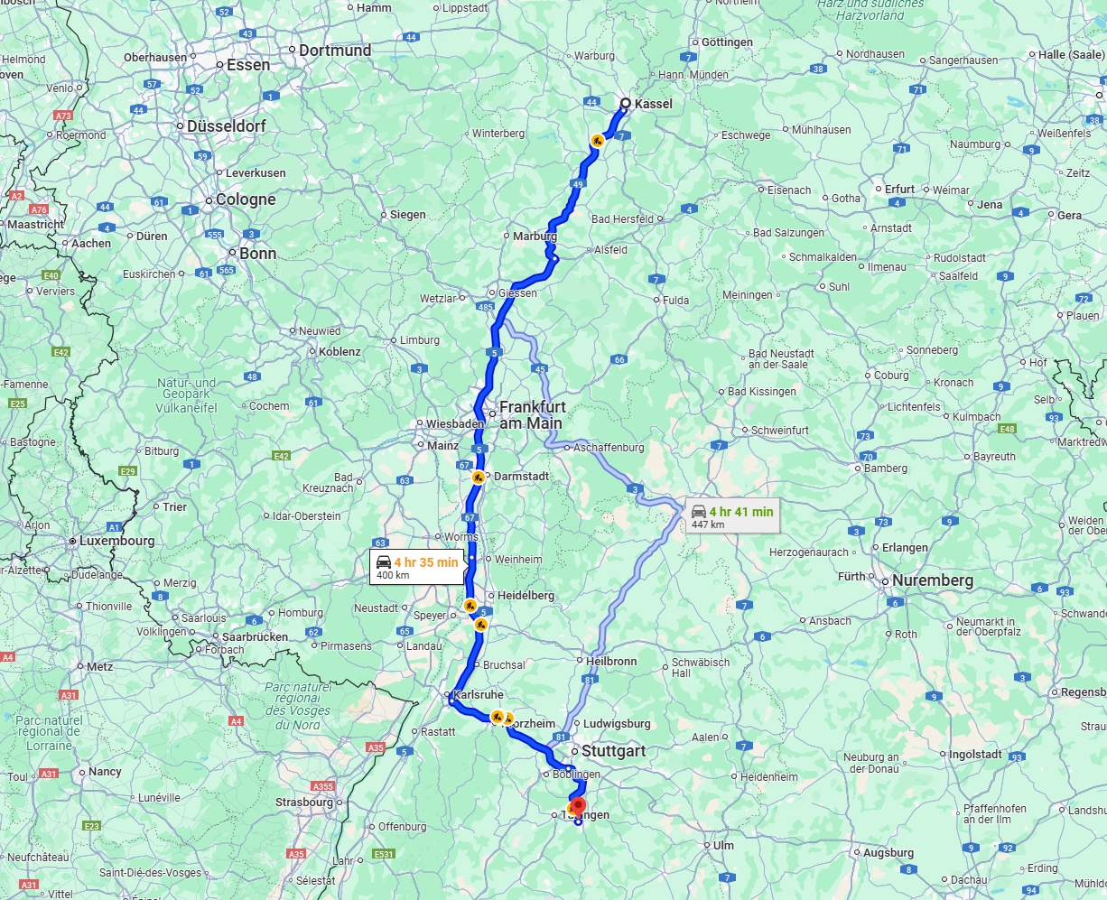 Anreise von Kassel Zu Reutlingen Über via A5