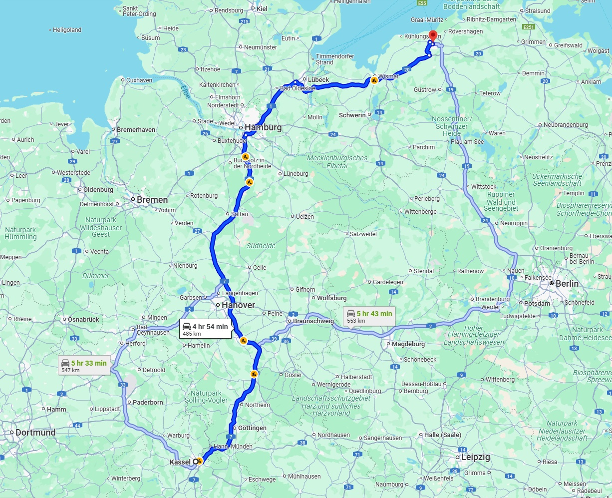 Anreise von Kassel Zu Rostock Über via A7