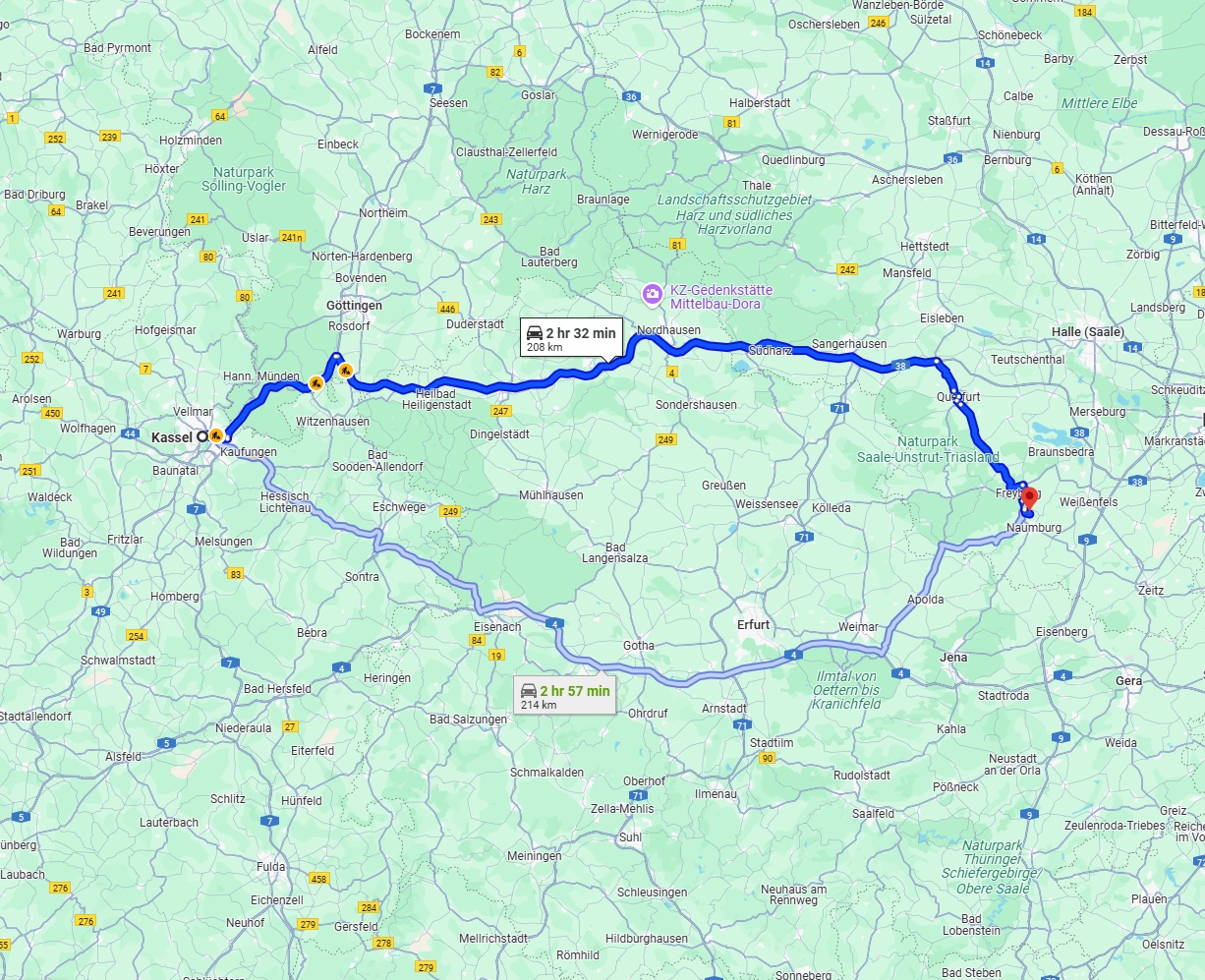 Anreise von Kassel Zu Saale Über via A38