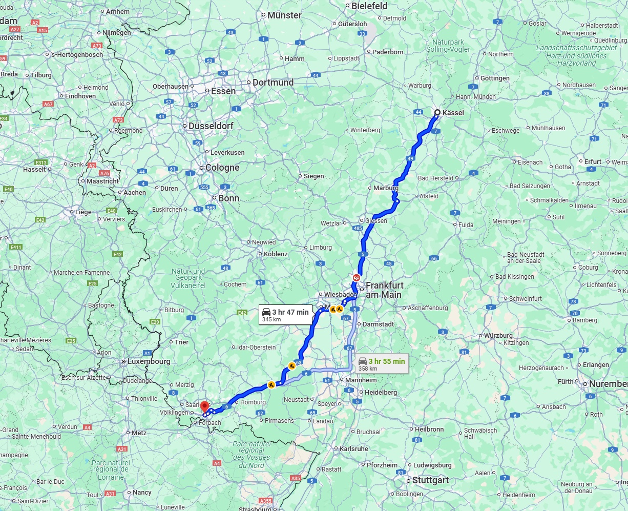Anreise von Kassel Zu Saarbrücken Über via A5