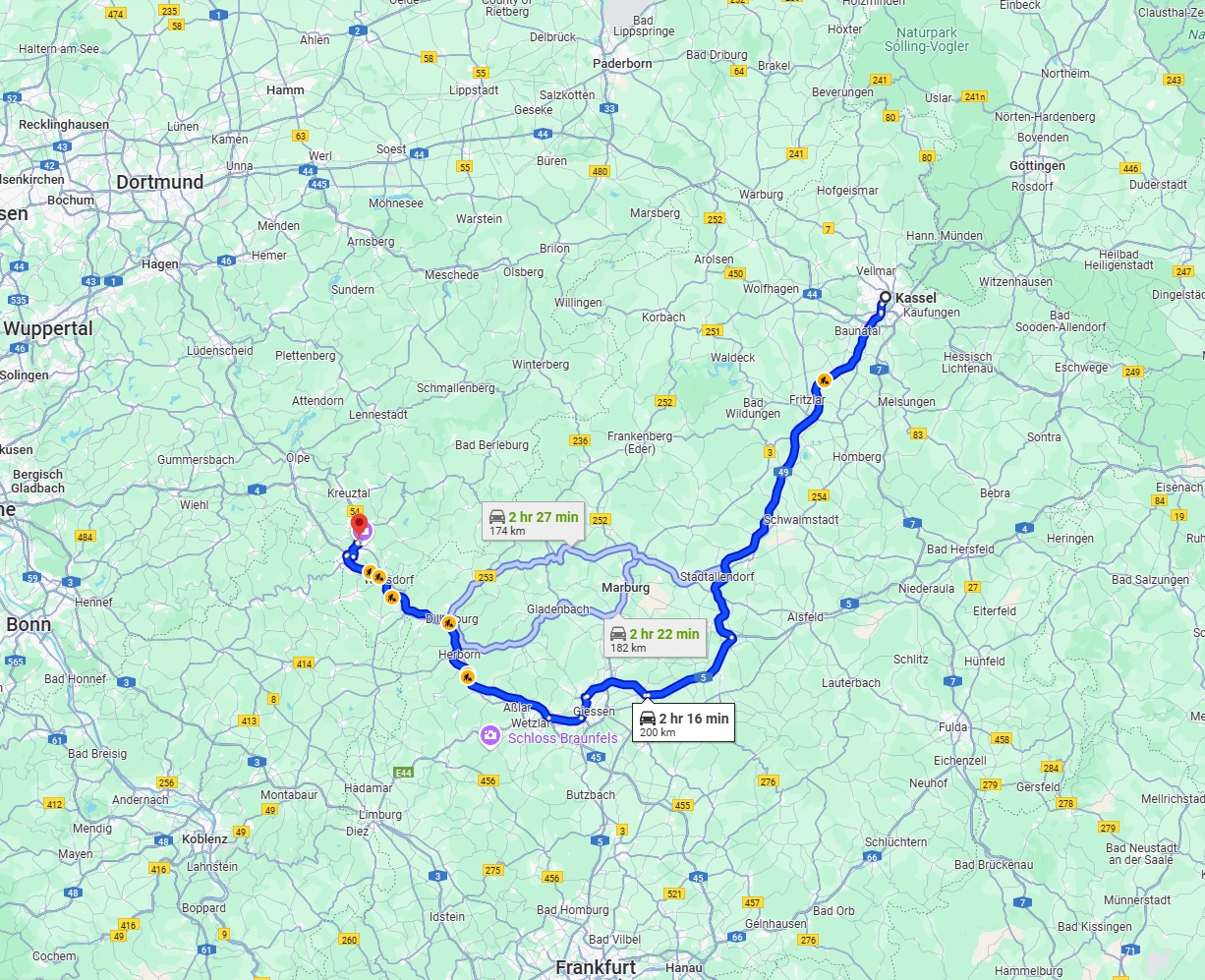 Anreise von Kassel Zu Siegen Über via A49 and A45