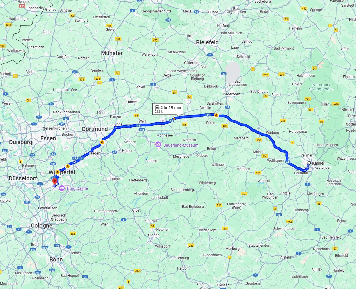Anreise von Kassel Zu Solingen Über via A44