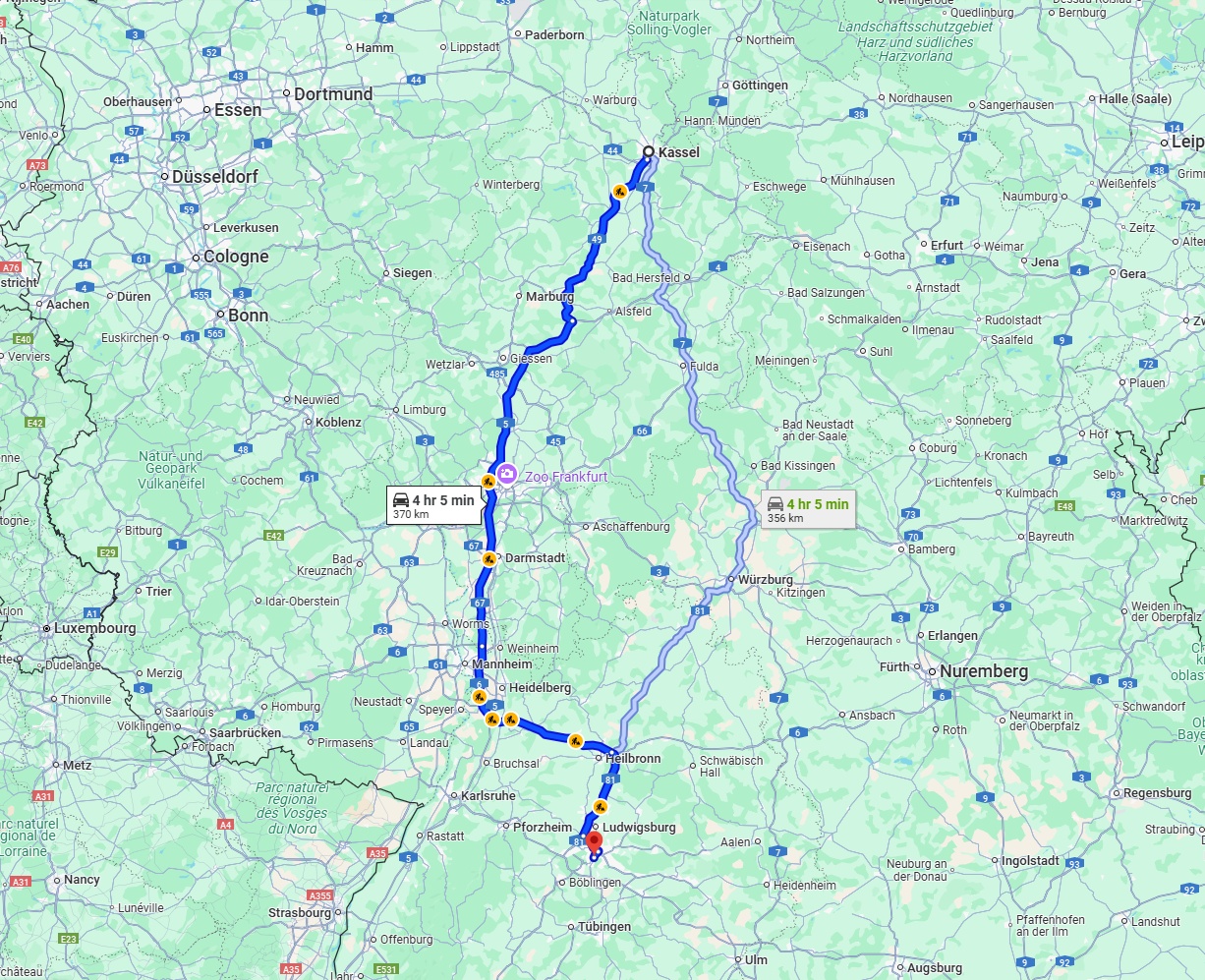 Anreise von Kassel Zu Stuttgart Über via A5
