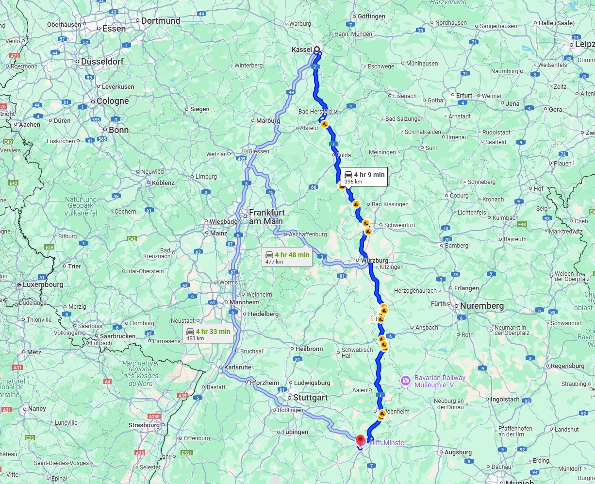 Anreise von Kassel Zu Ulm Über via A7