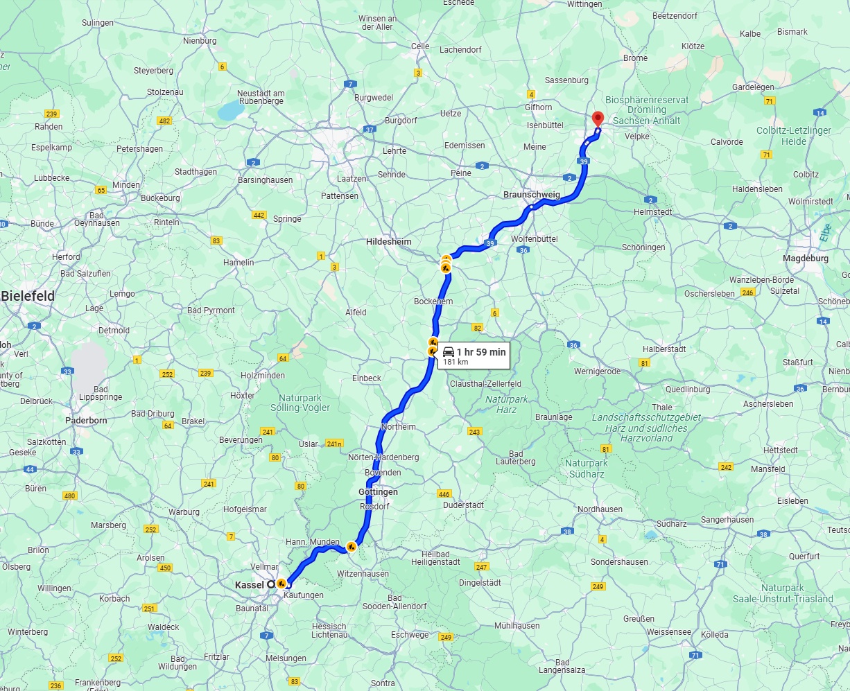 Anreise von Kassel Zu Wolfsburg Über via A7 and A39