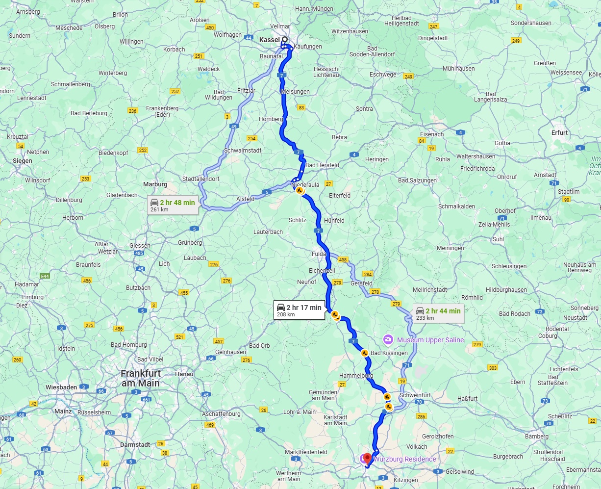 Anreise von Kassel Zu Würzburg Über via A7