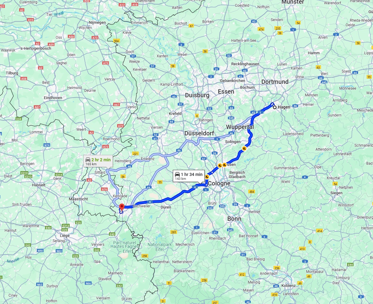 Anreise von Hagen Zu Aachen Über via A1 and A4