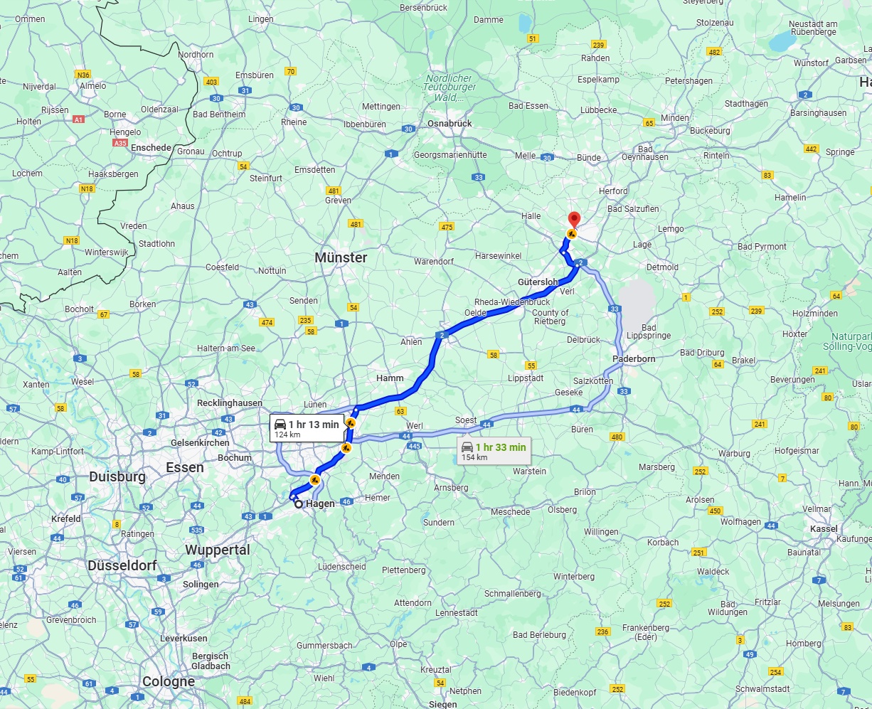 Anreise von Hagen Zu Bielefeld Über via A1 and A2
