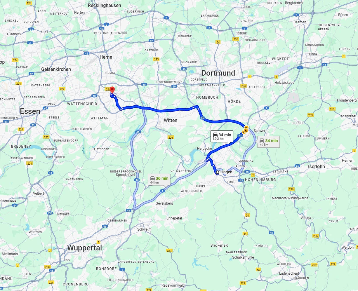 Anreise von Hagen Zu Bochum Über via A448