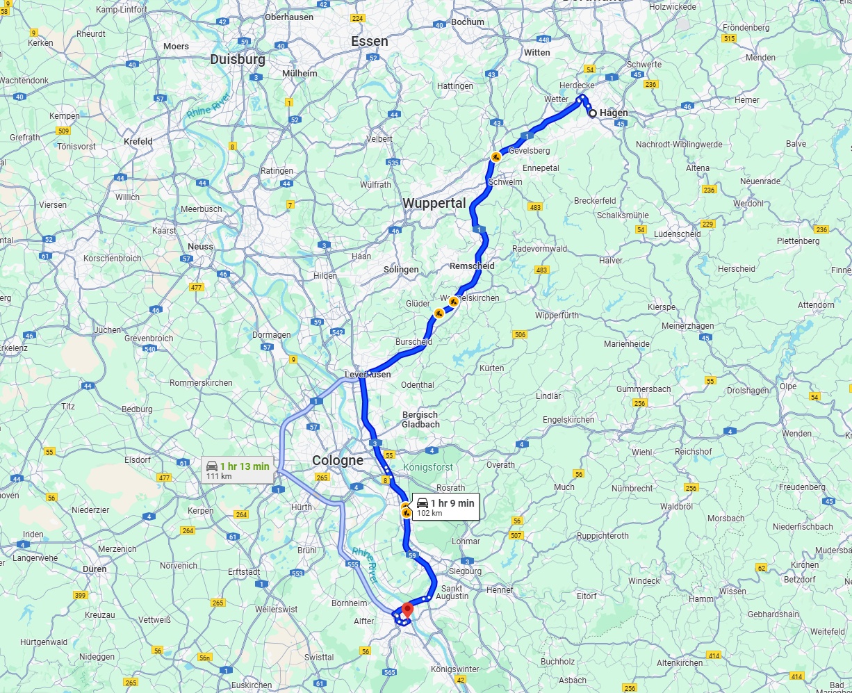 Anreise von Hagen Zu Bonn Über via A1