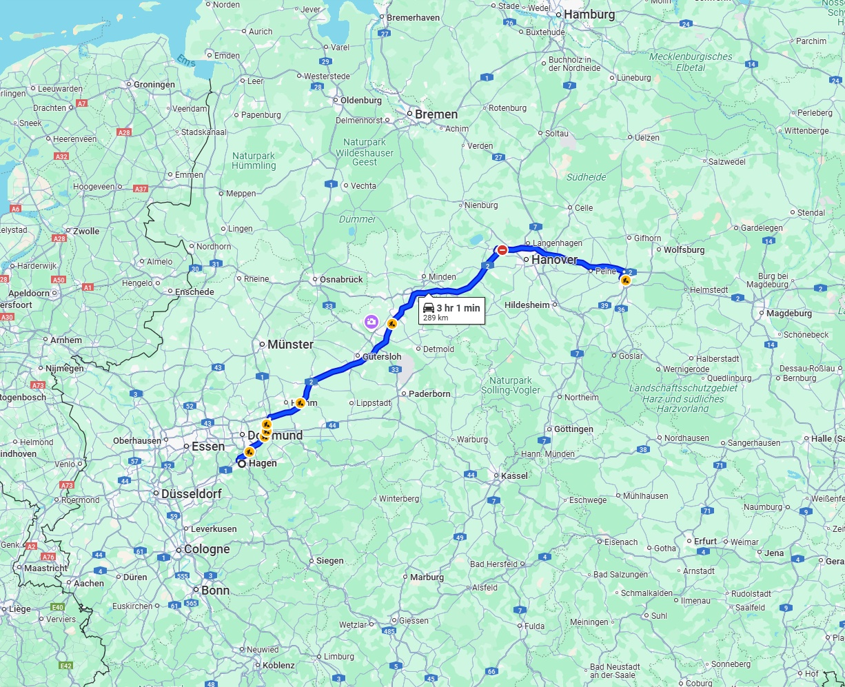 Anreise von Hagen Zu Braunschweig Über via A2