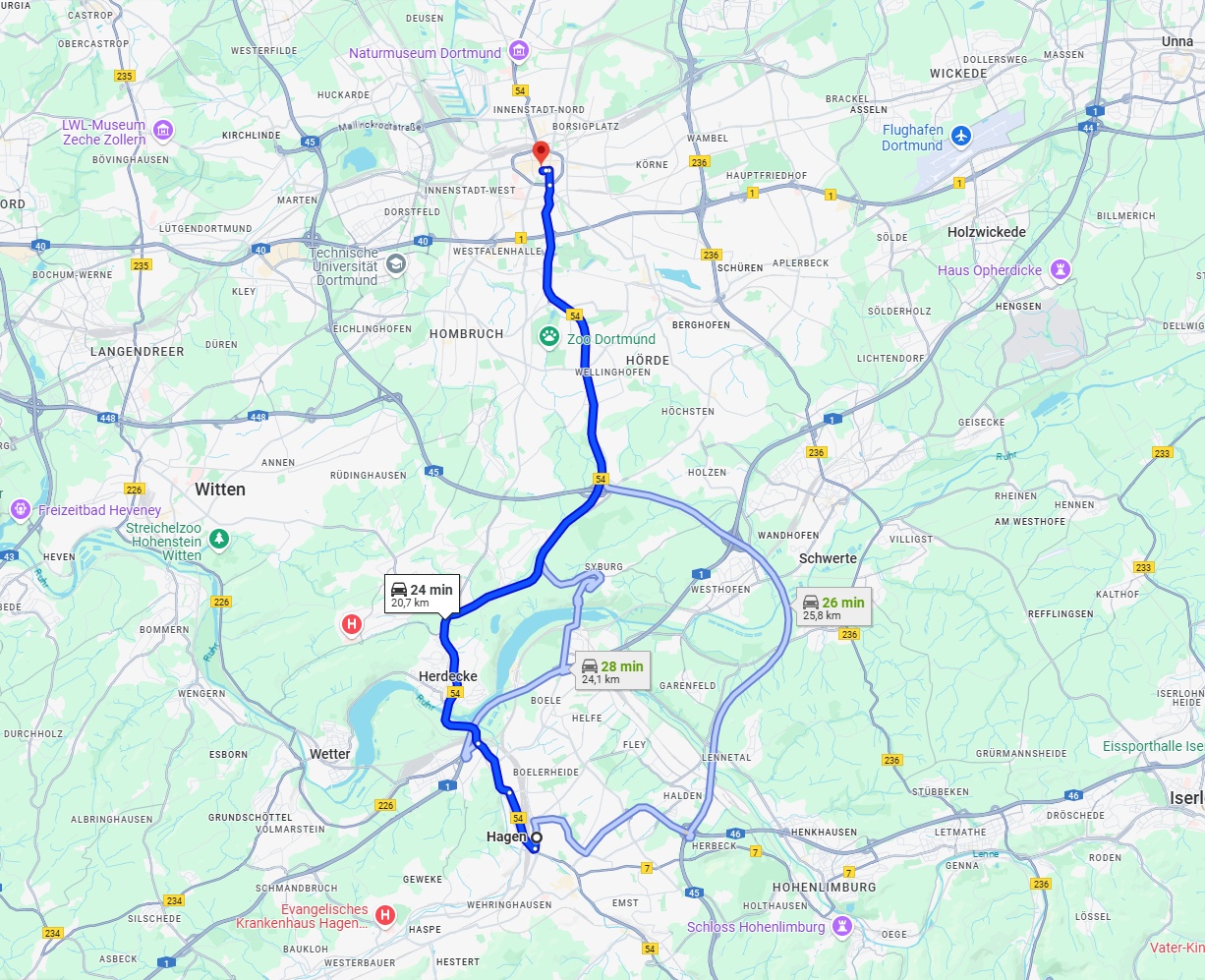 Anreise von Hagen Zu Dortmund Über via B54