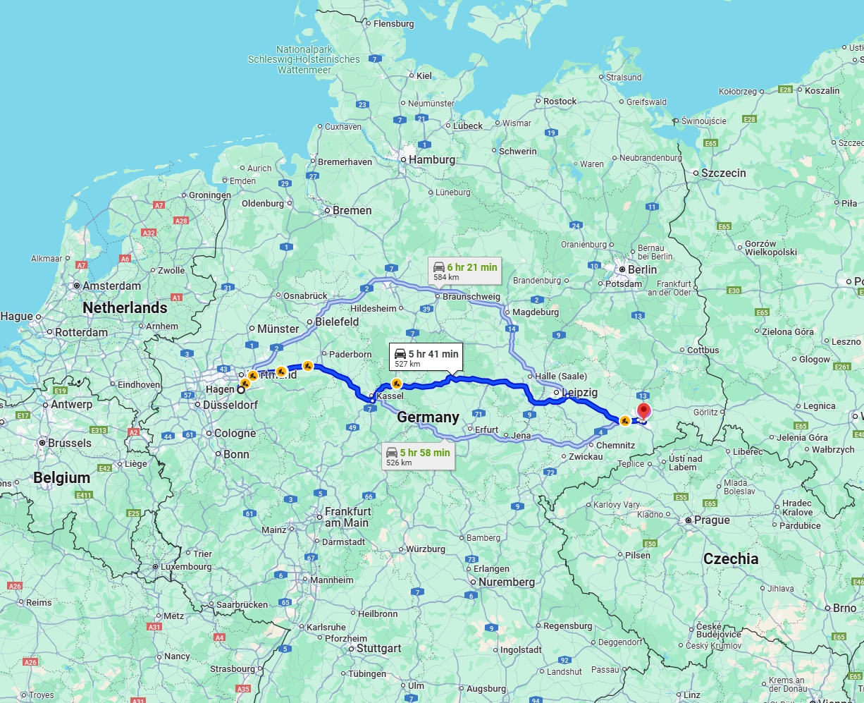 Anreise von Hagen Zu Dresden Über via A44 and A38