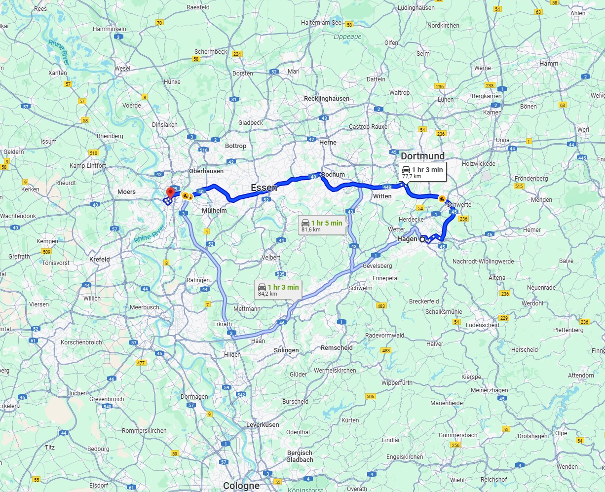 Anreise von Hagen Zu Duisburg Über via A40