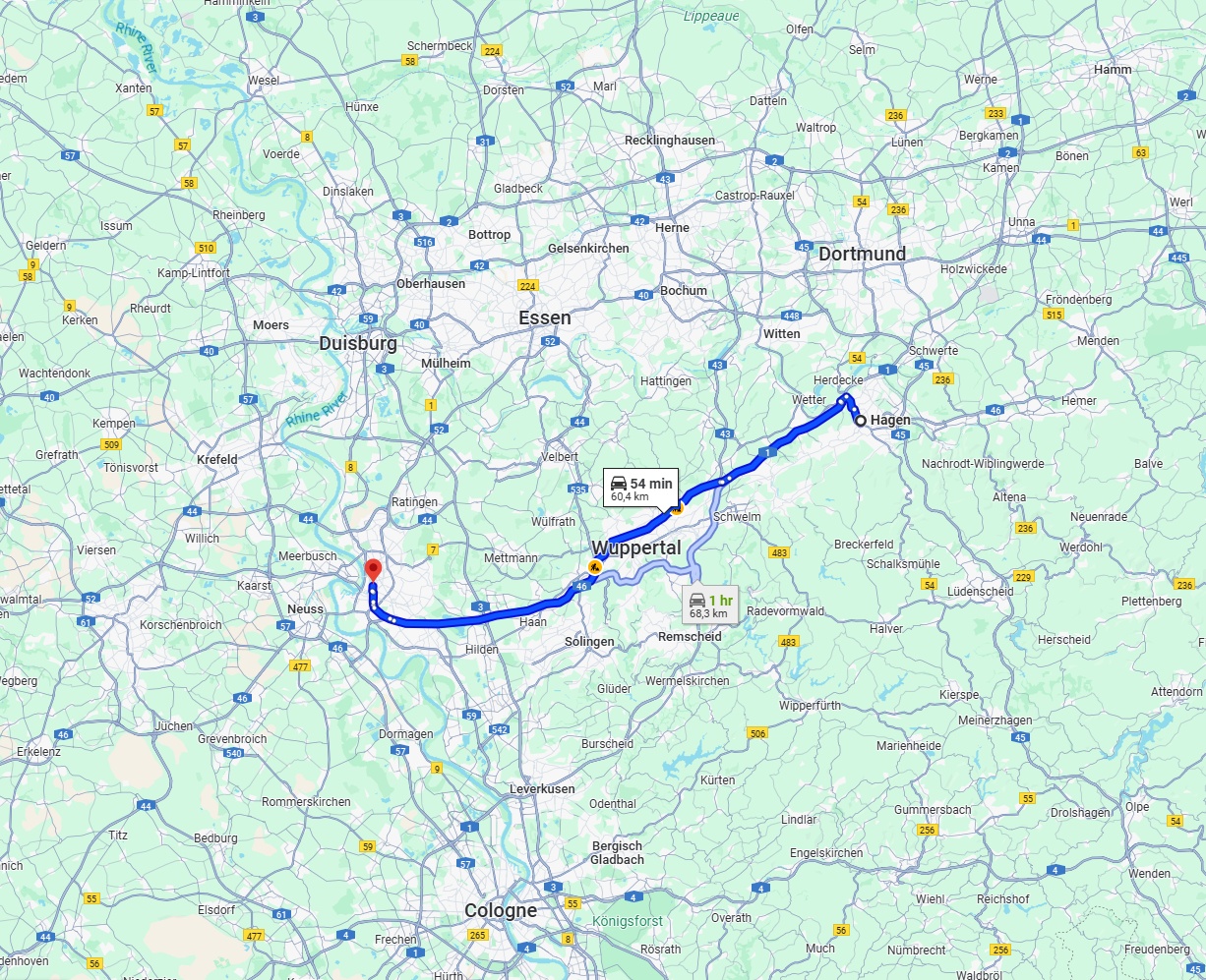 Anreise von Hagen Zu Düsseldorf Über via A46