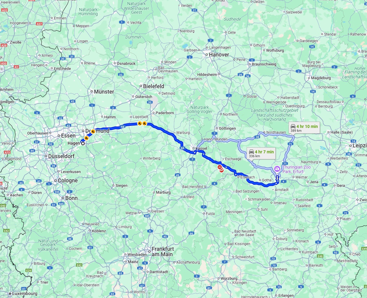 Anreise von Hagen Zu Erfurt Über via A44