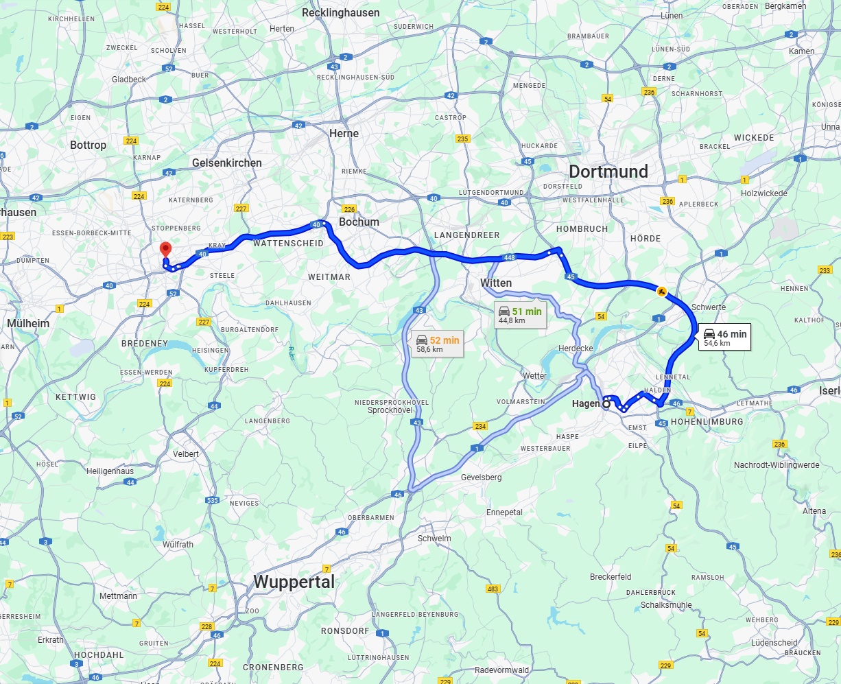 Anreise von Hagen Zu Essen Über via A45 and A448