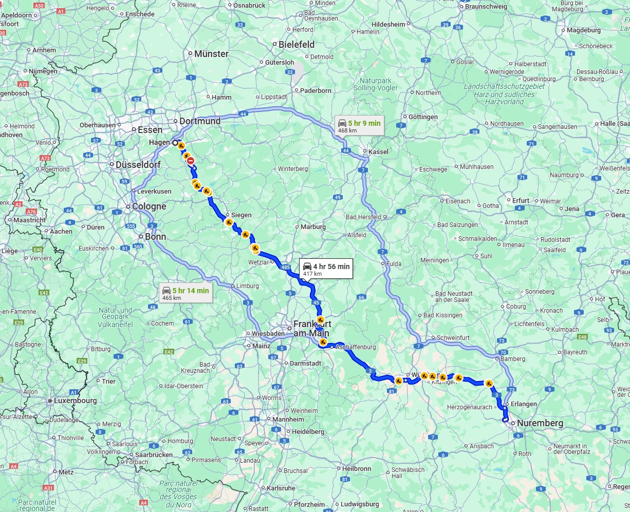 Anreise von Hagen Zu Fürth Über via A45 and A3