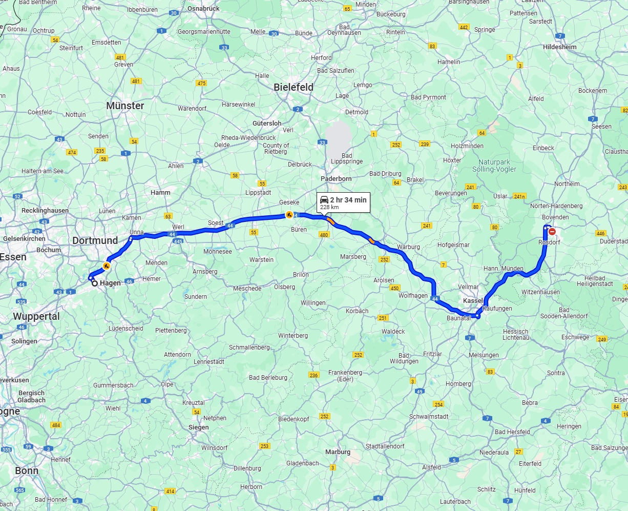 Anreise von Hagen Zu Göttingen Über via A44