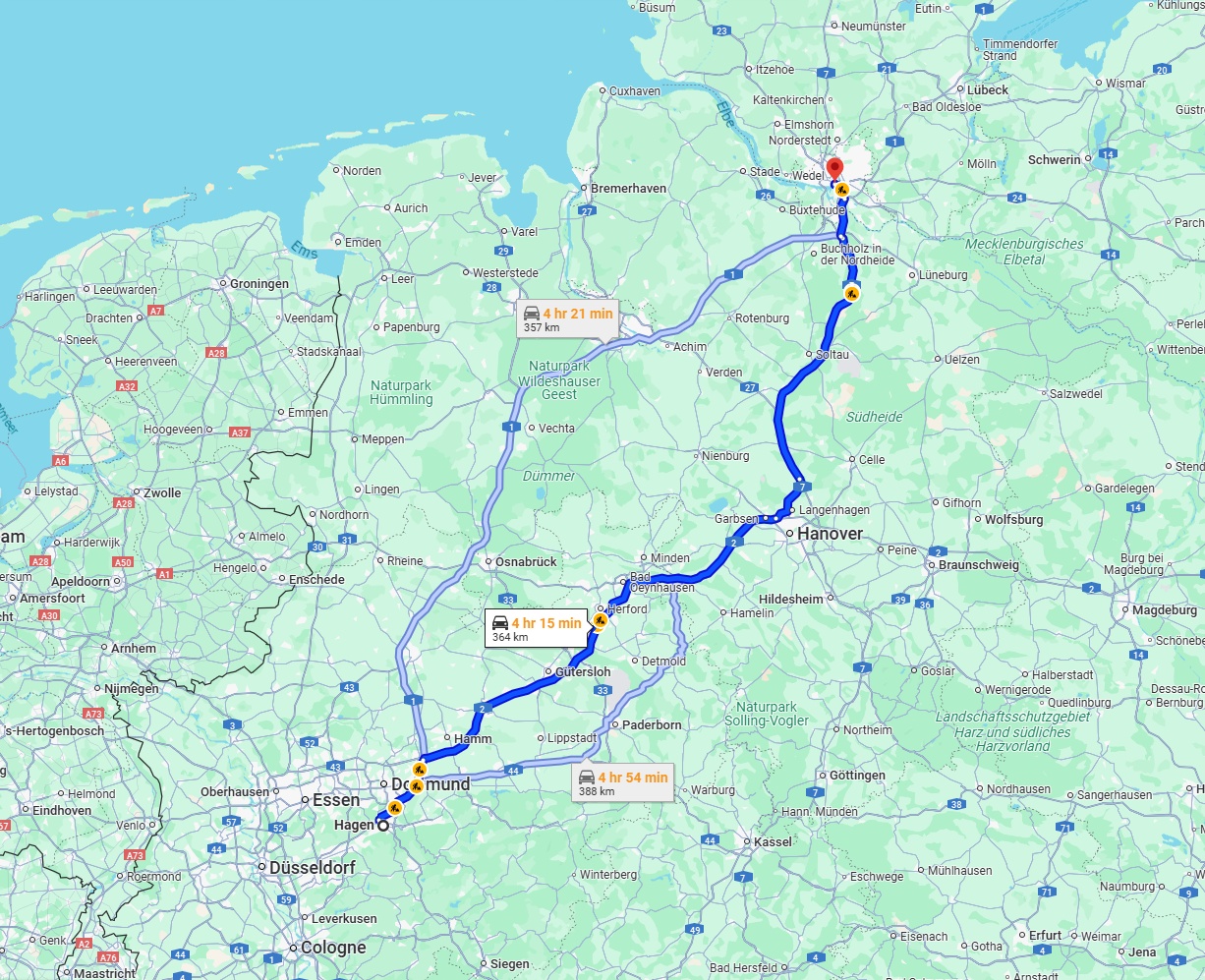 Anreise von Hagen Zu Hamburg Über via A2 and A7