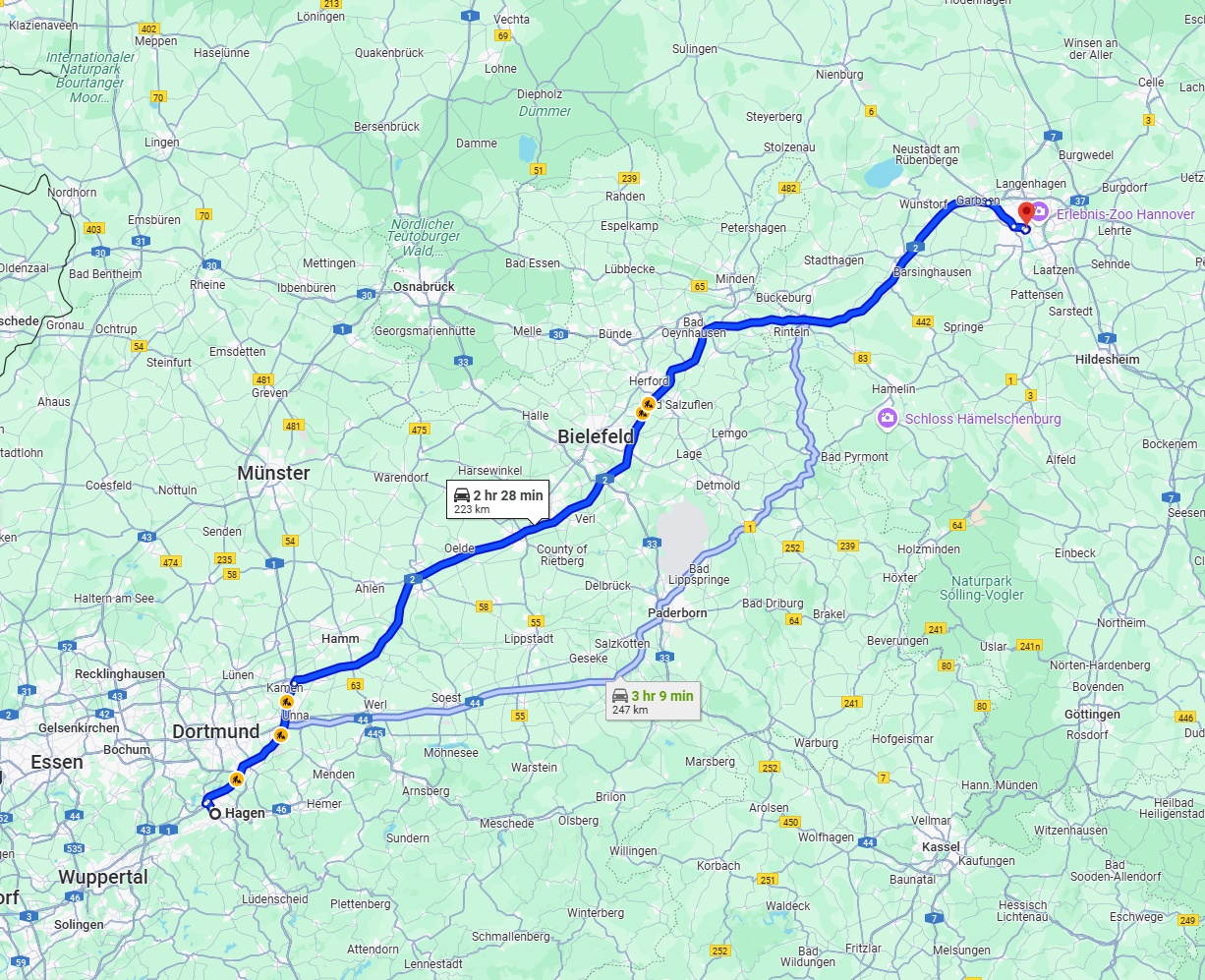 Anreise von Hagen Zu Hannover Über via A2