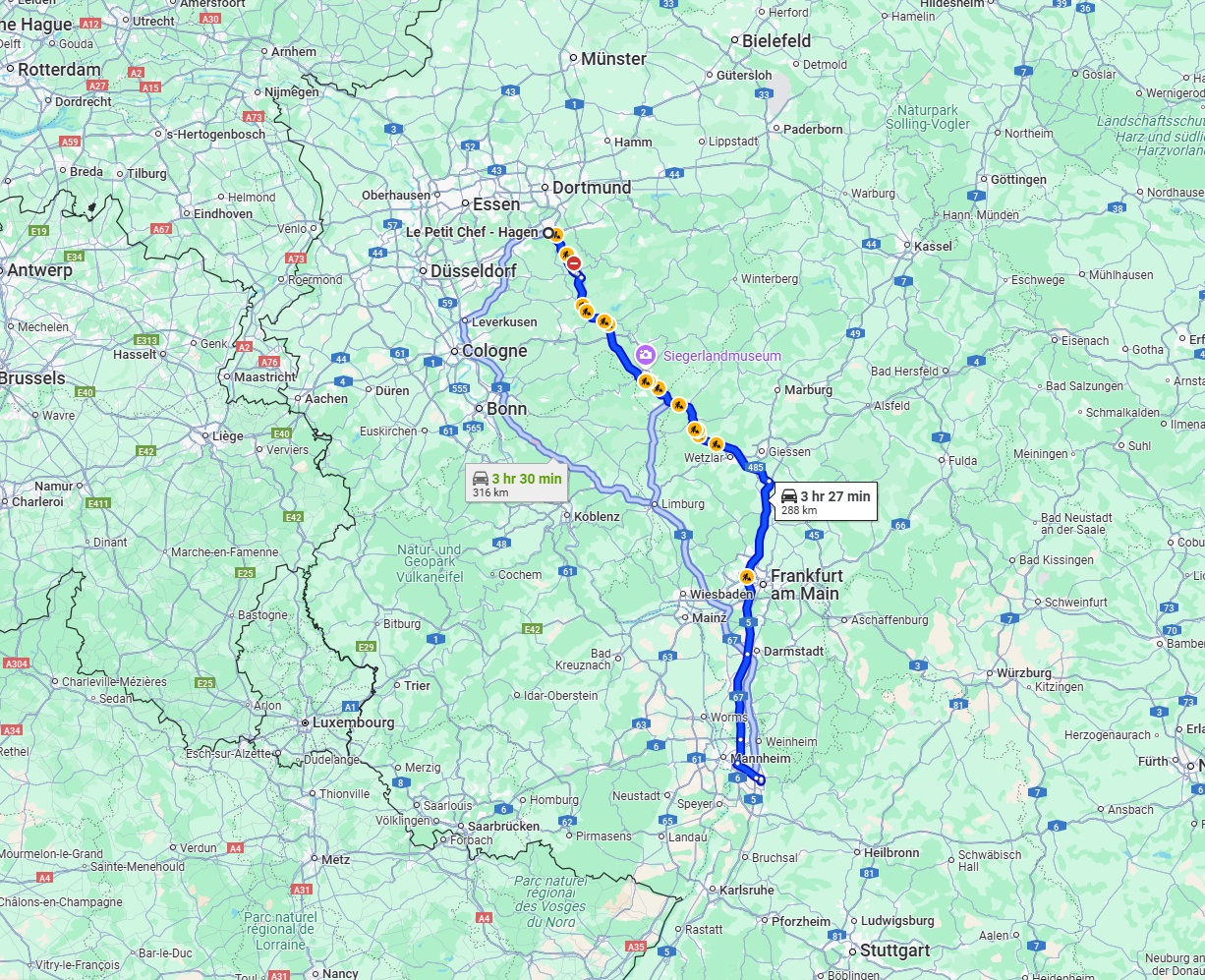 Anreise von Hagen Zu Heidelberg Über via A45