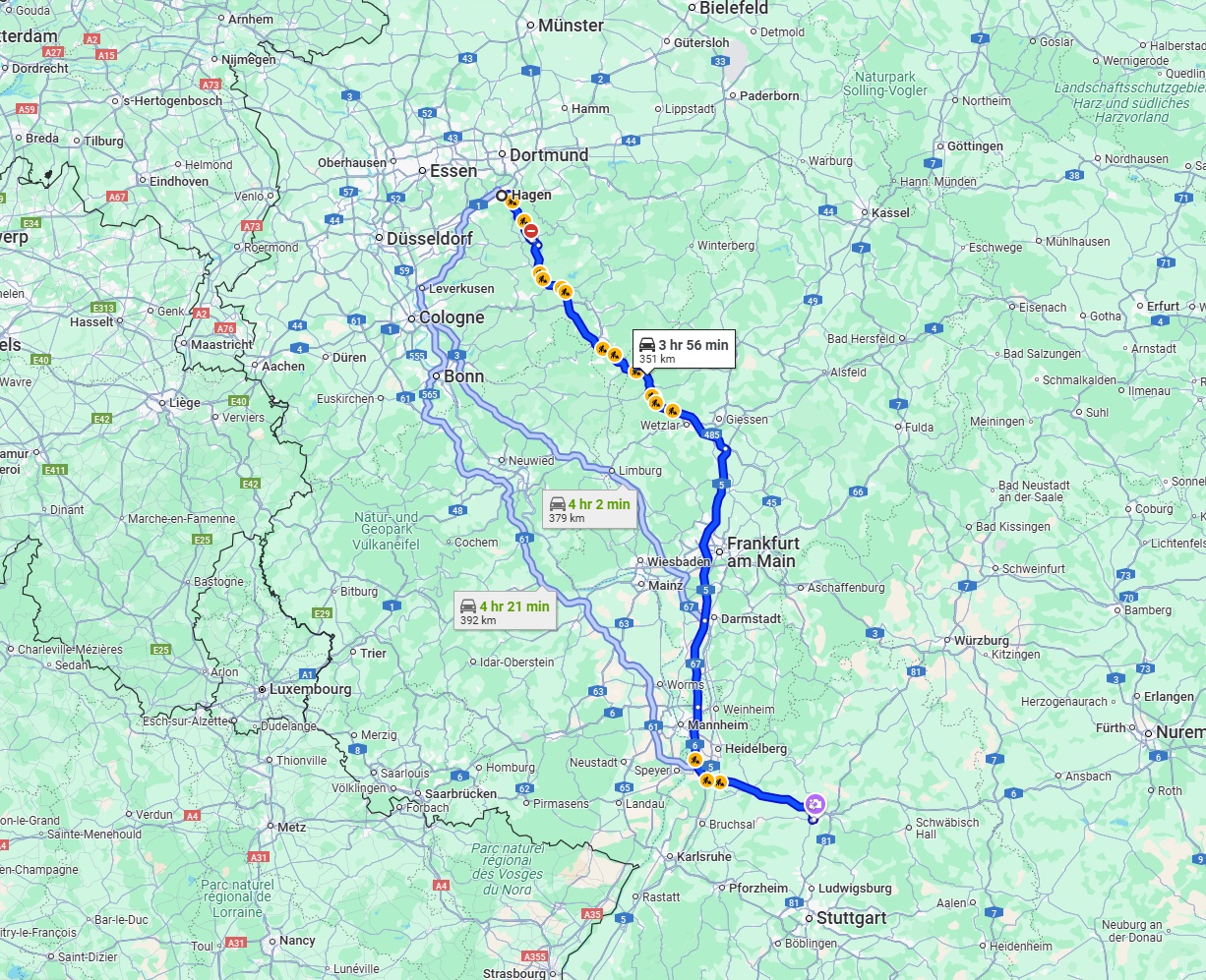 Anreise von Hagen Zu Heilbronn Über via A45