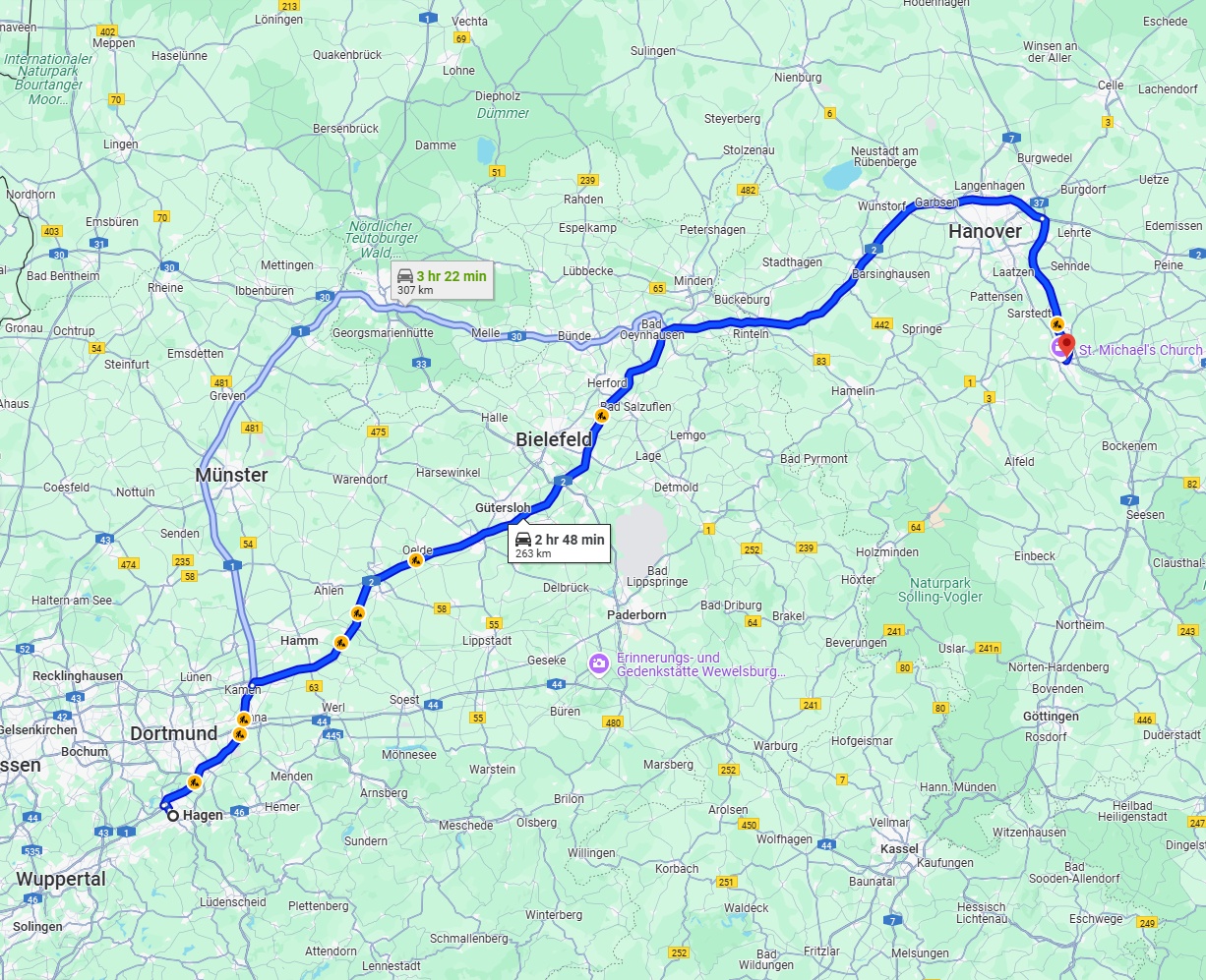 Anreise von Hagen Zu Hildesheim Über via A2