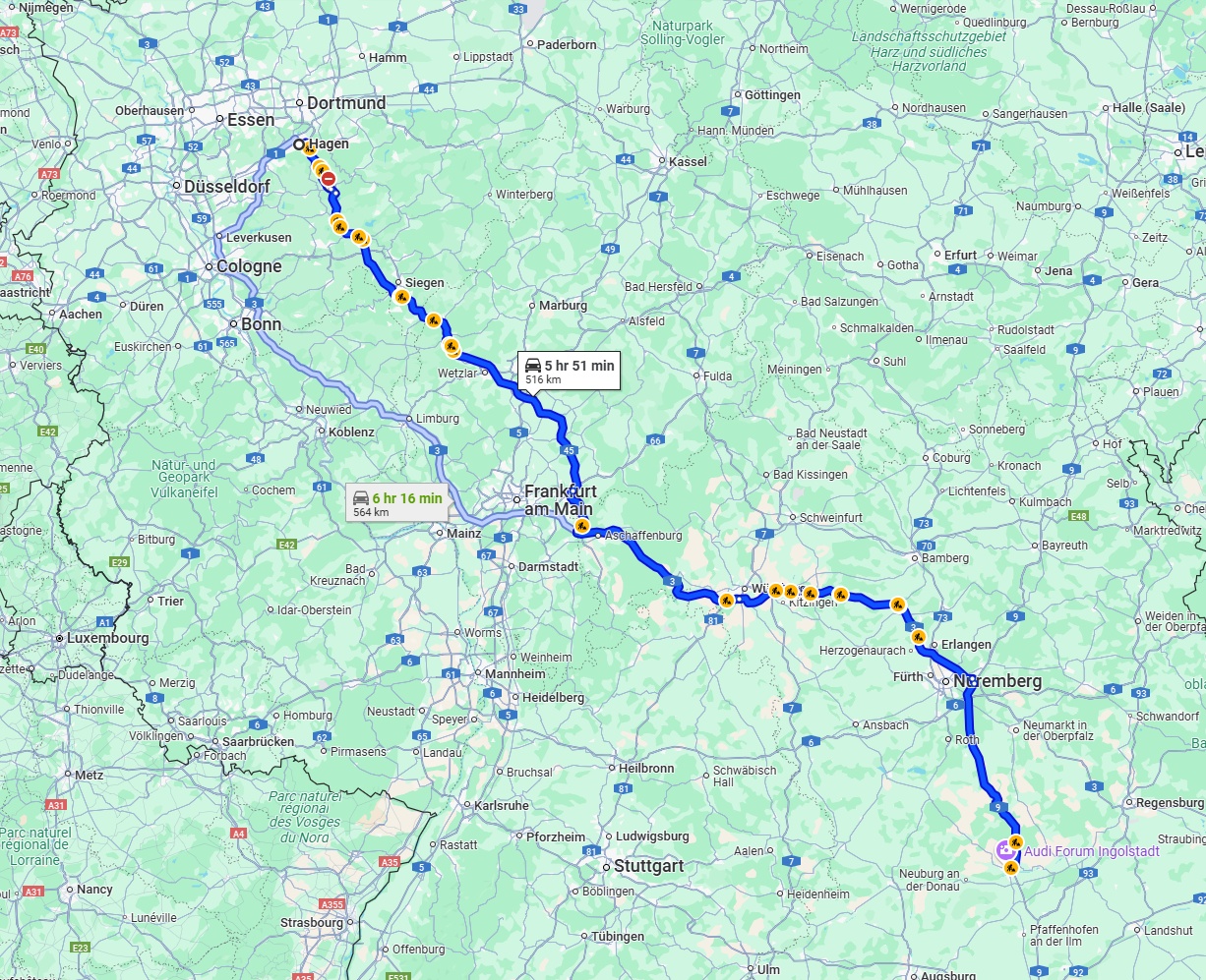 Anreise von Hagen Zu Ingolstadt Über via A45 and A3
