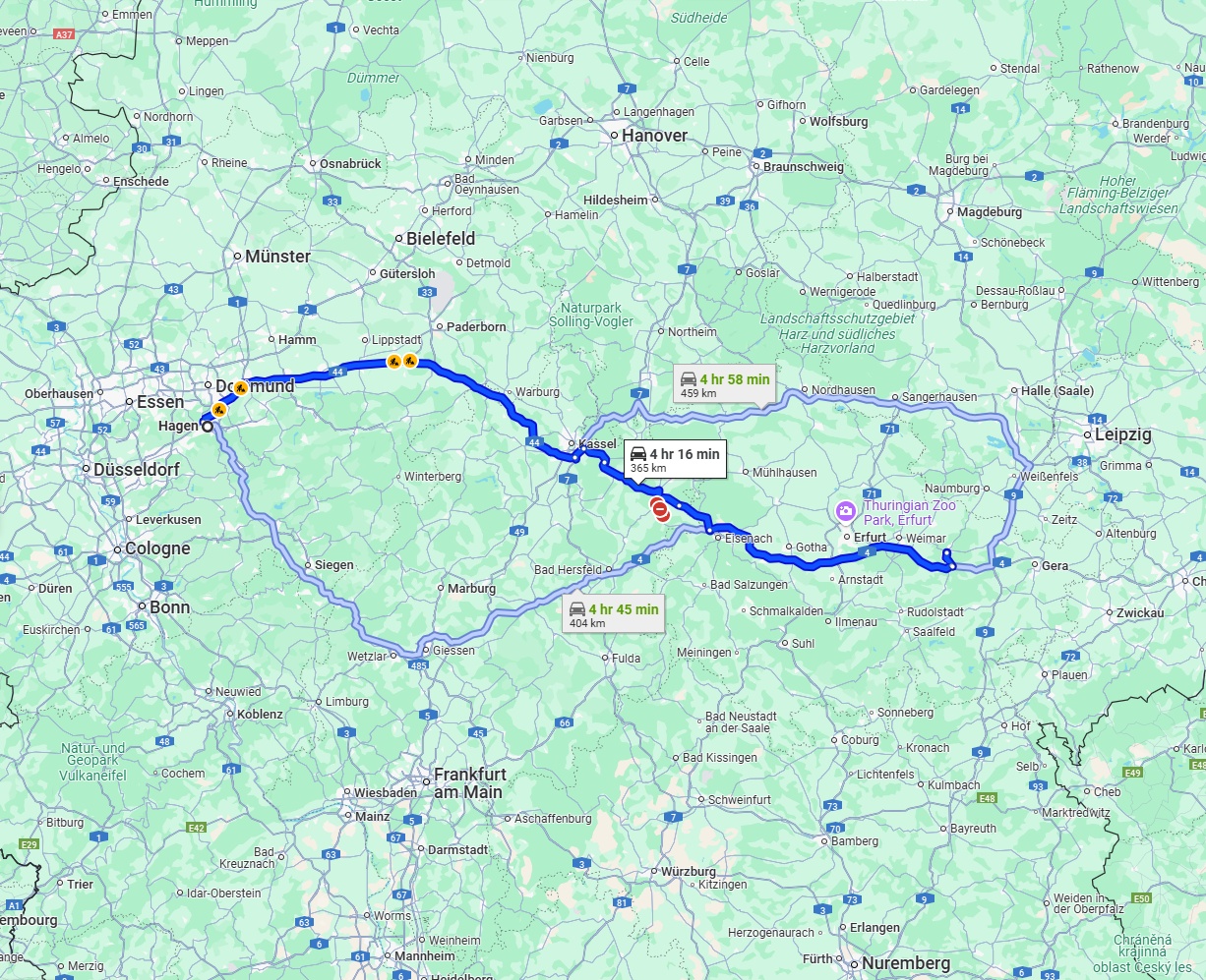 Anreise von Hagen Zu Jena Über via A44 and A4