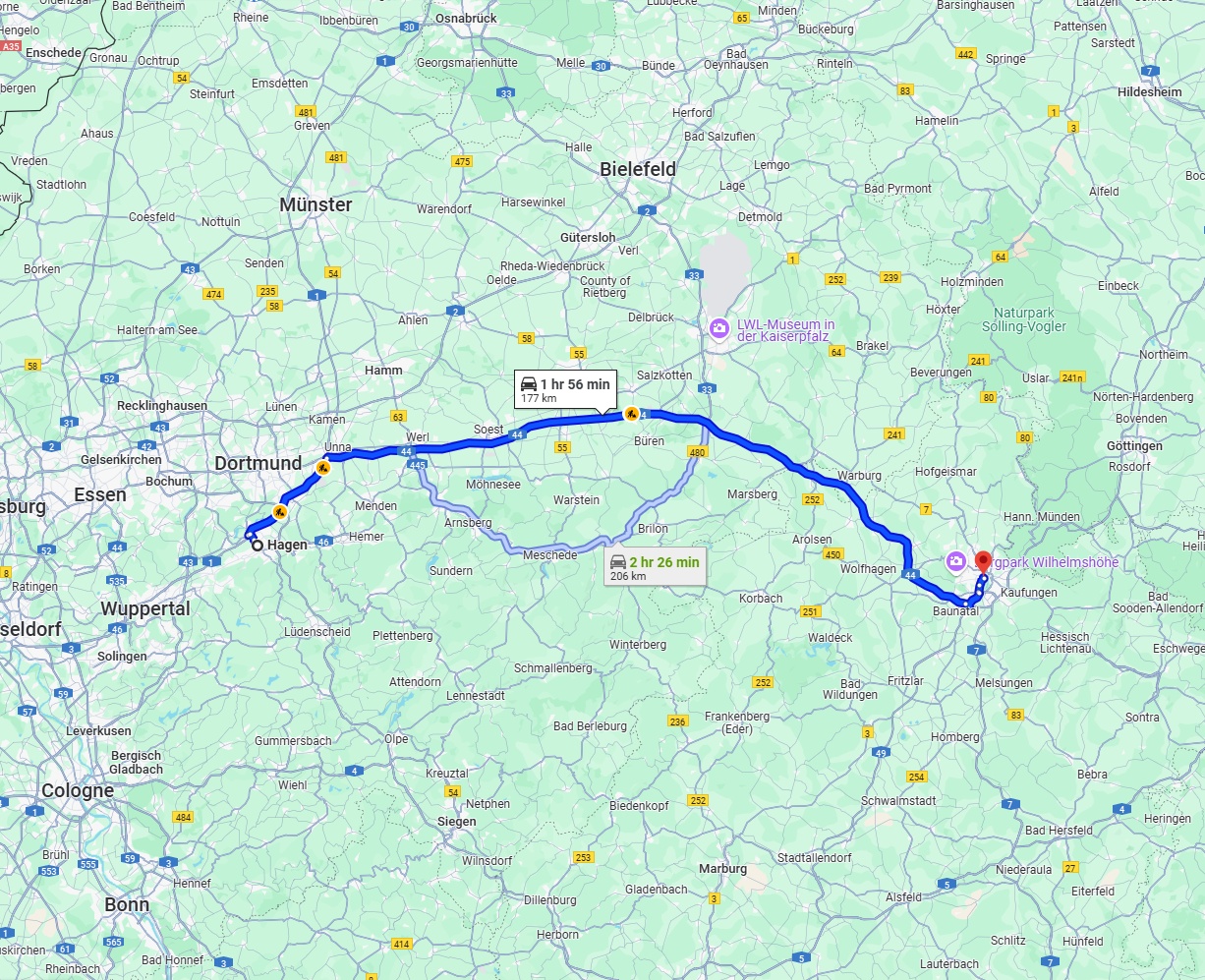 Anreise von Hagen Zu Kassel Über via A44