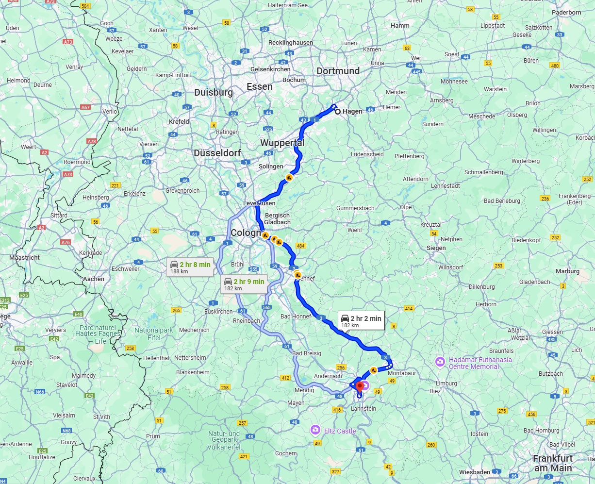 Anreise von Hagen Zu Koblenz Über via A1 and A3
