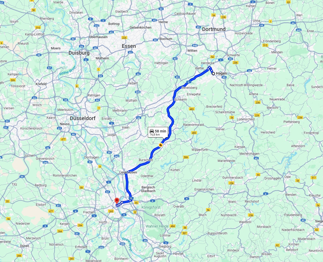 Anreise von Hagen Zu Köln Über via A1